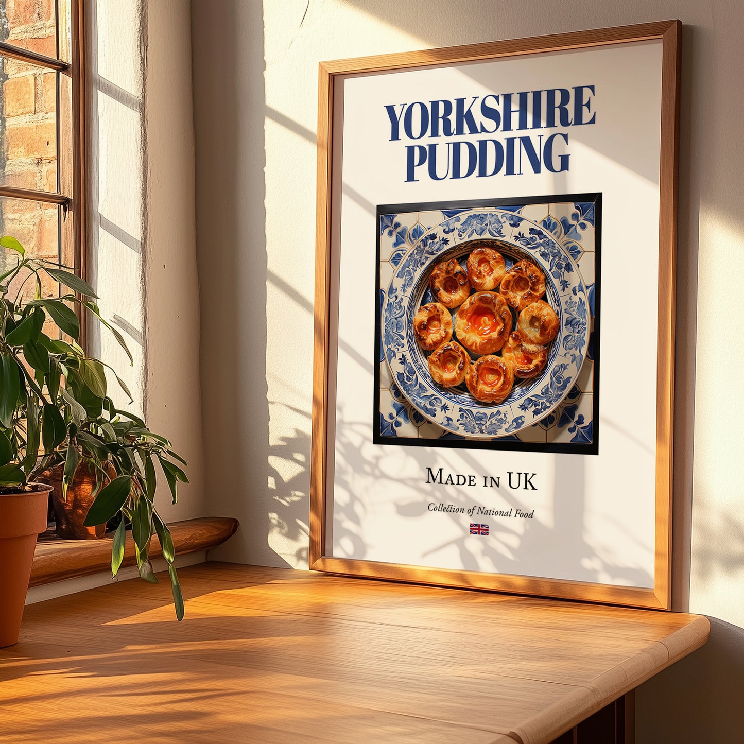 Yorkshire Pudding – English Bread Dish, Fine Dining Restaurant Wall Art, no-text version framed in wood