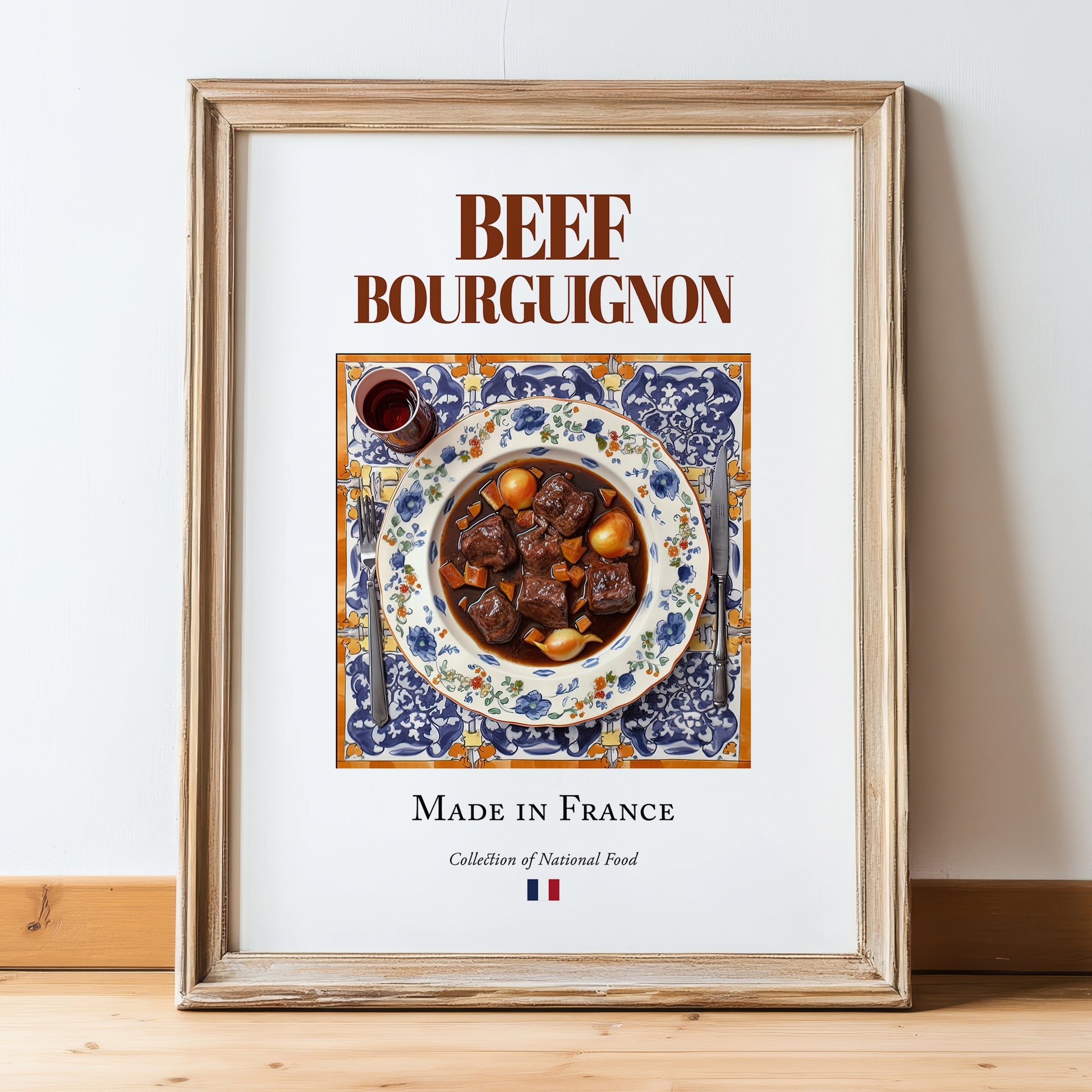 Beef Bourguignon – French Stew Dish, Fine Dining Restaurant Poster, in wooden frame leaning on the floor