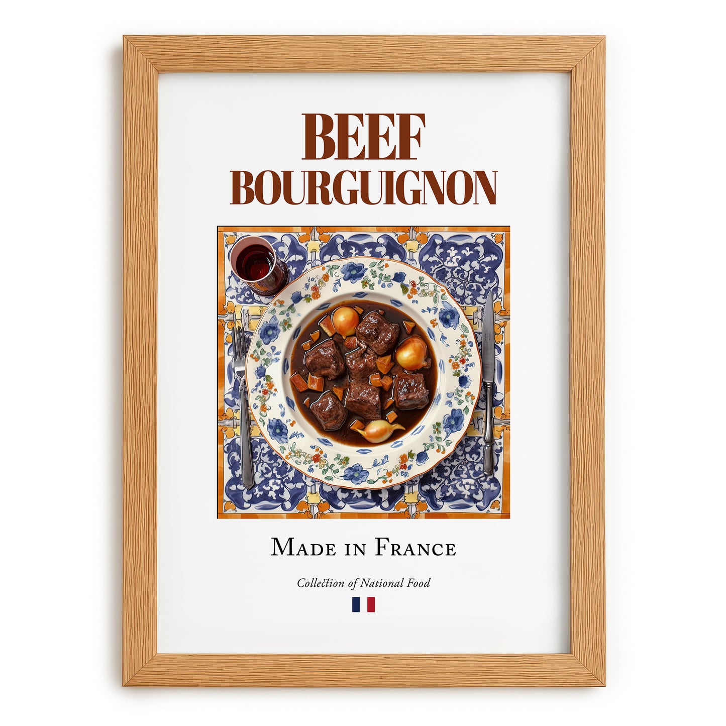 Beef Bourguignon – French Stew Dish, Fine Dining Restaurant Poster, set in oak frame