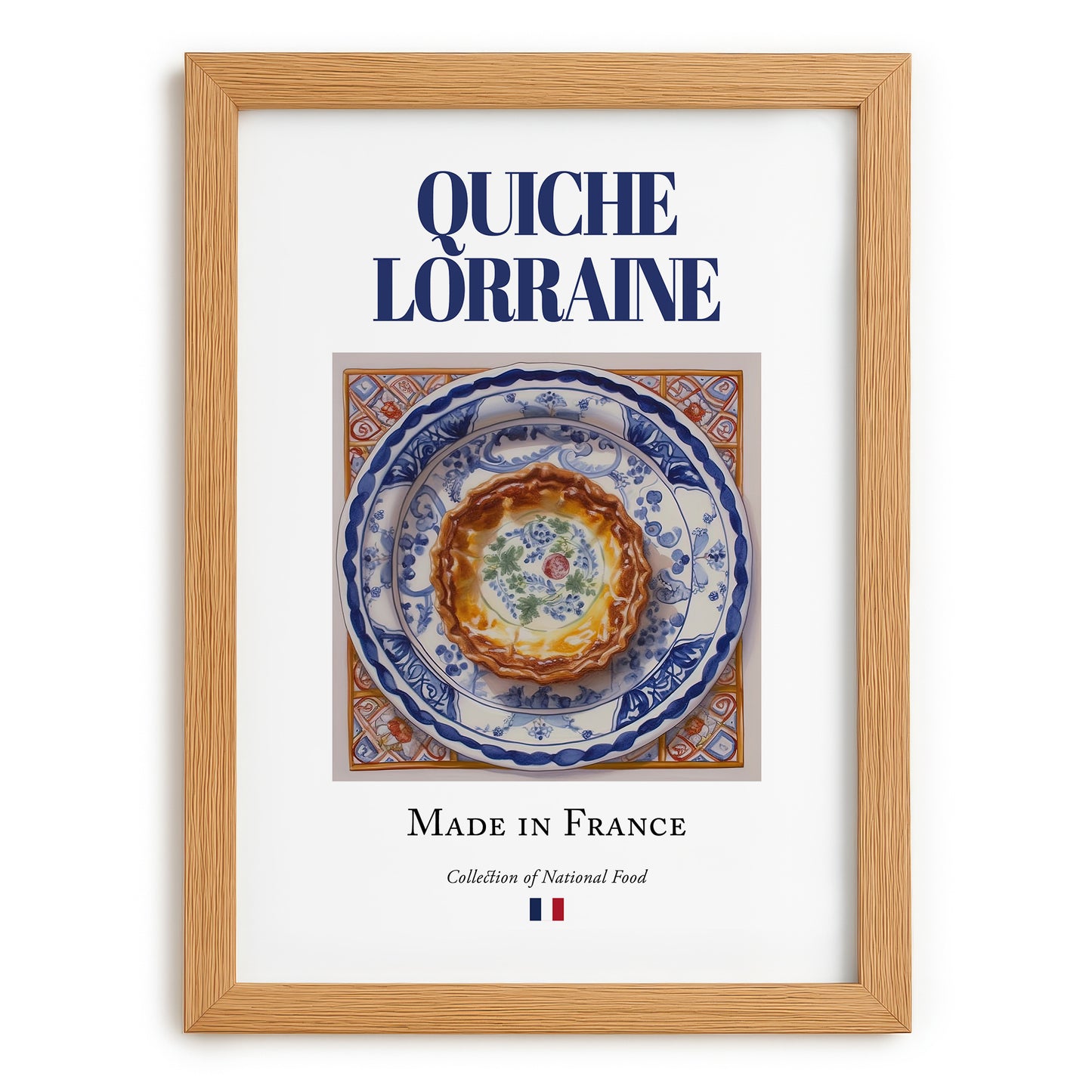 Quiche Lorraine – French Dish, Farmhouse Kitchen Wall Art, set in oak frame