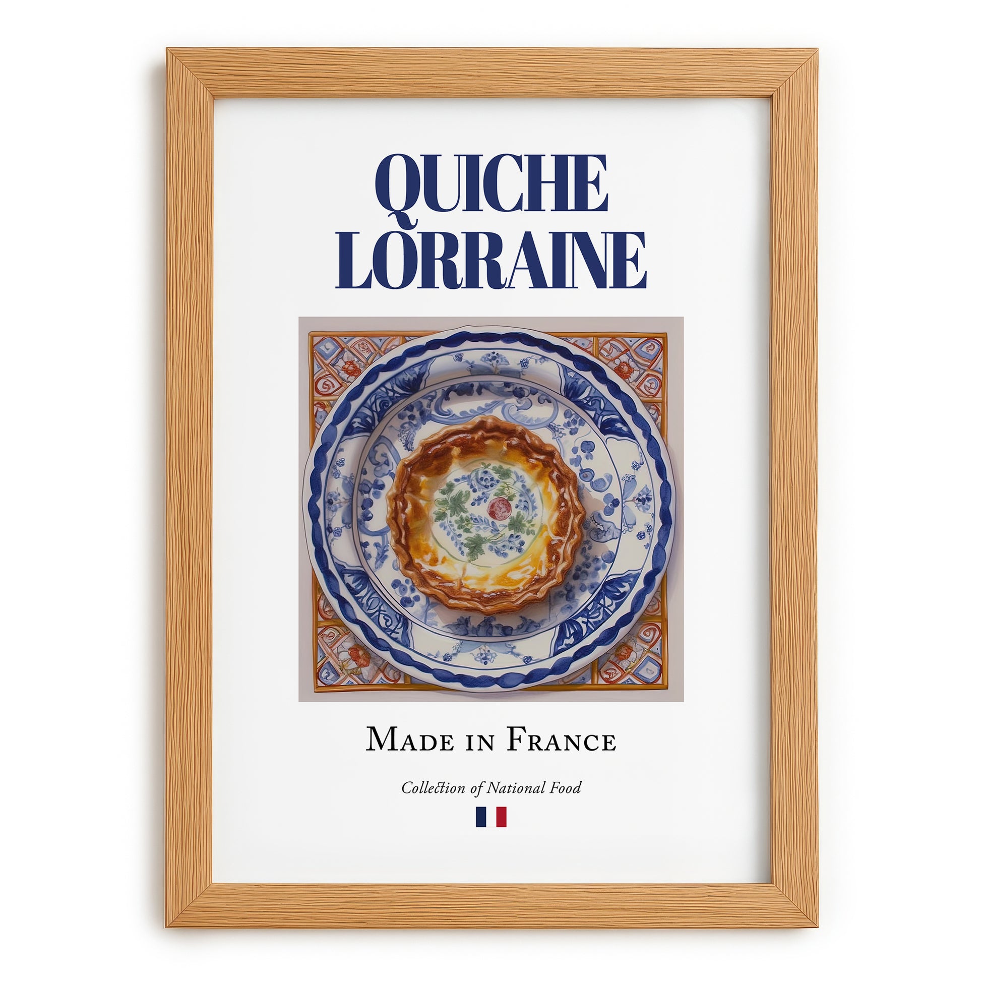 Quiche Lorraine – French Dish, Farmhouse Kitchen Wall Art, set in oak frame