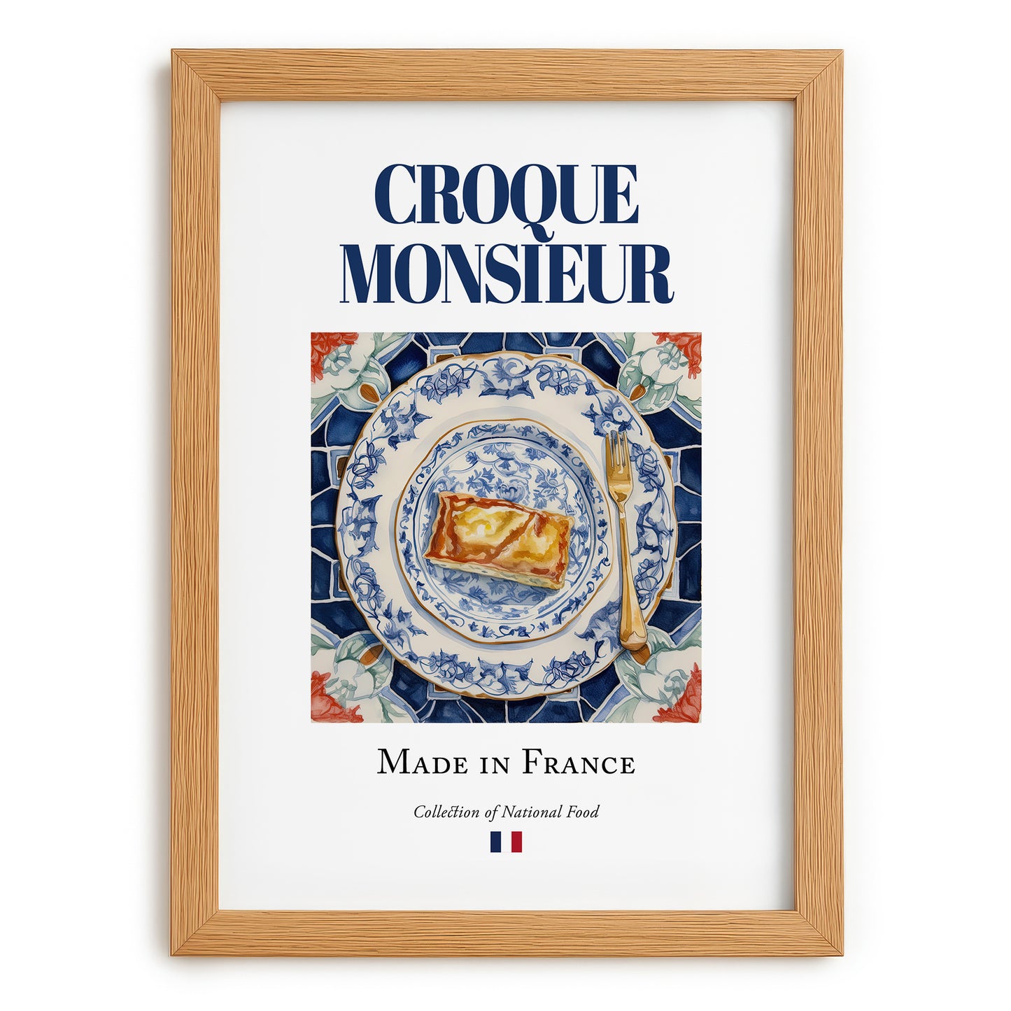 Croque Monsieur – French Snack Dish, Brasserie Poster, set in oak frame