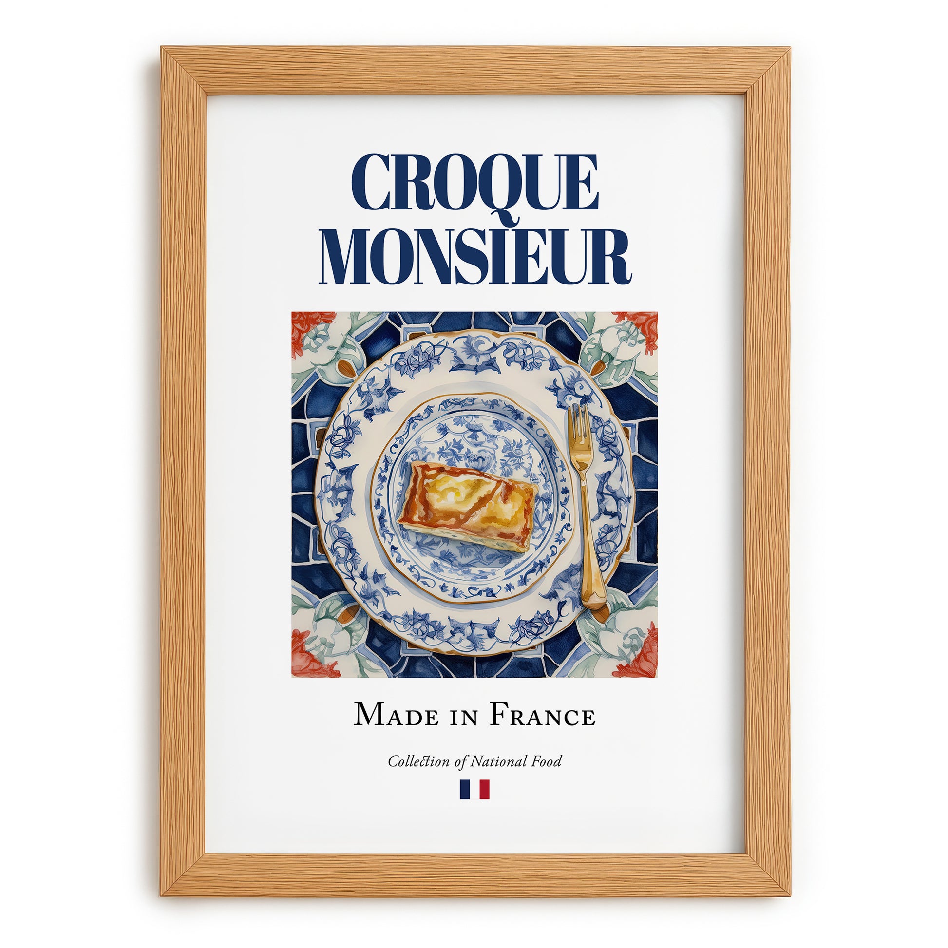 Croque Monsieur – French Snack Dish, Brasserie Poster, set in oak frame