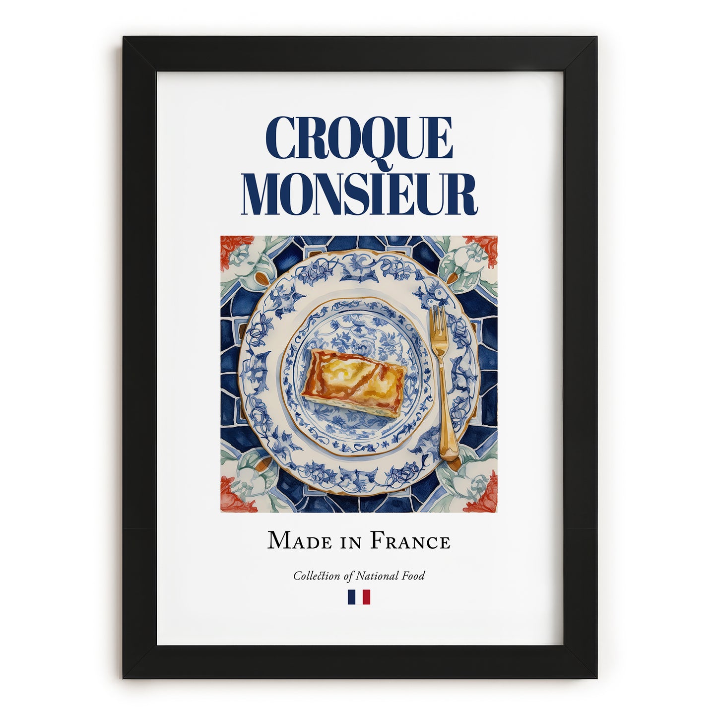 Croque Monsieur – French Snack Dish, Brasserie Poster, in sleek black frame