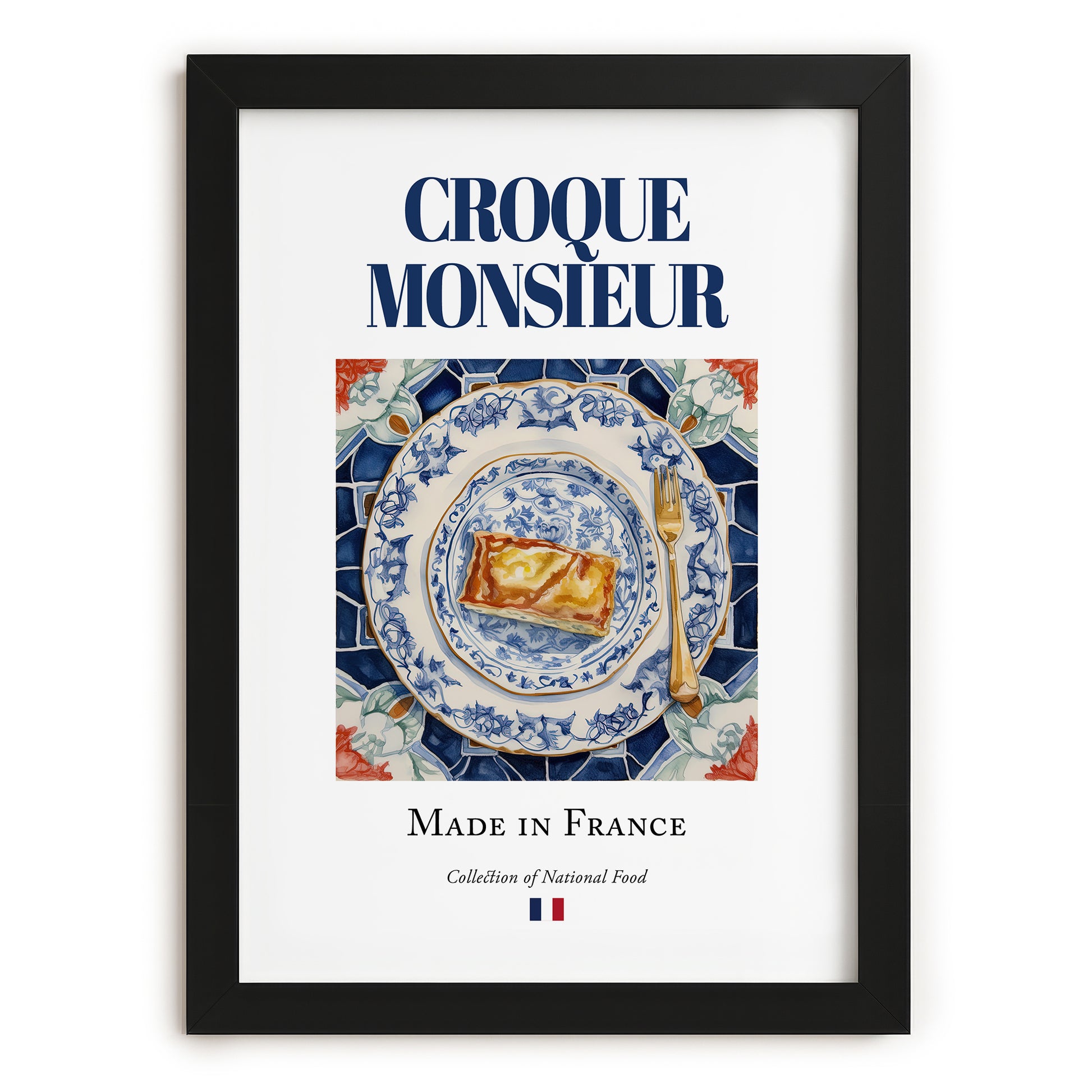 Croque Monsieur – French Snack Dish, Brasserie Poster, in sleek black frame