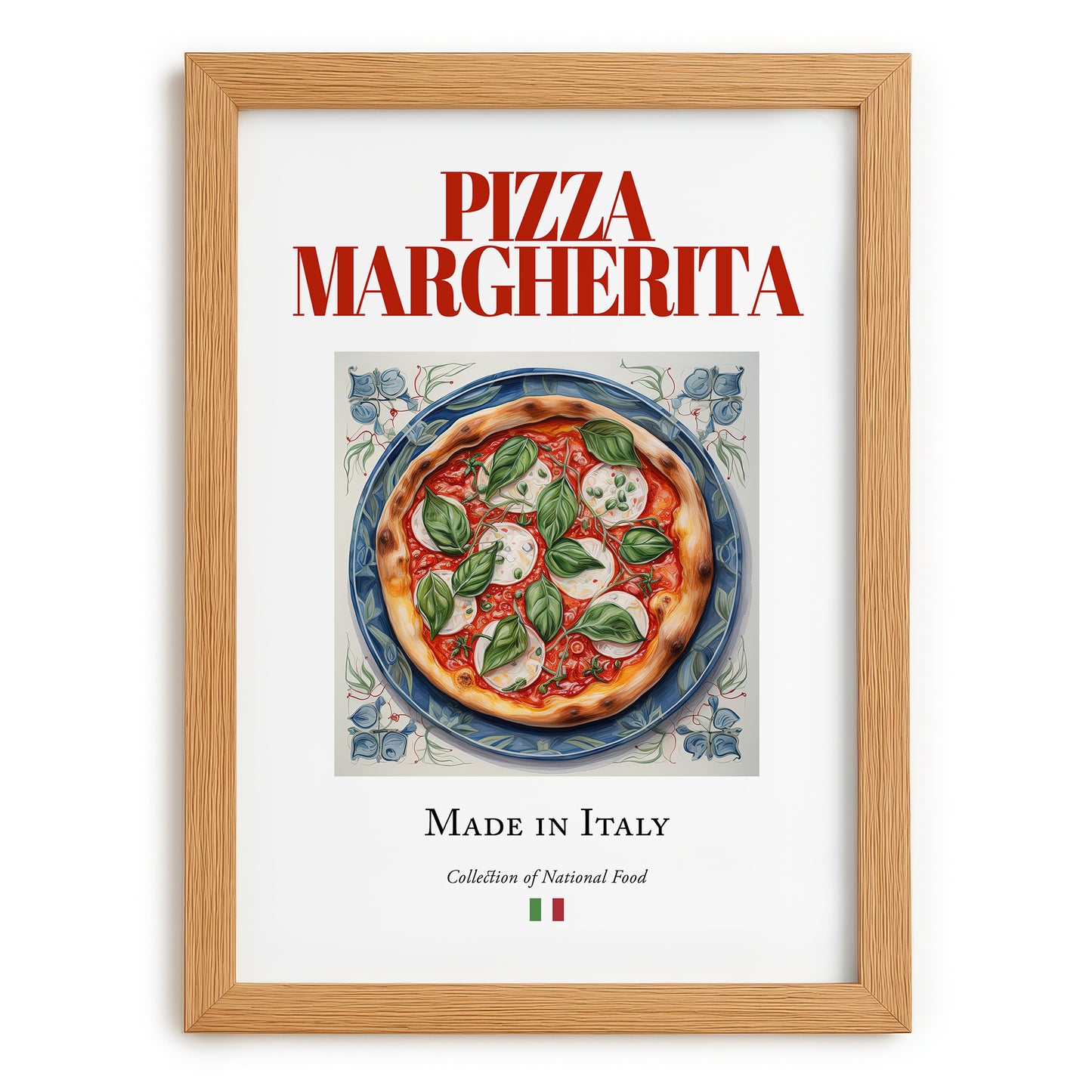 Pizza Margherita – Italian Pizza, Trattoria Wall Art, set in oak frame