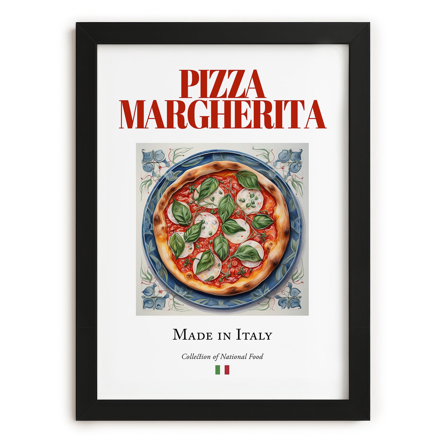 Pizza Margherita – Italian Pizza, Trattoria Wall Art, in sleek black frame