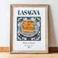 Lasagna – Italian Pasta, Trattoria Print, in wooden frame leaning on the floor