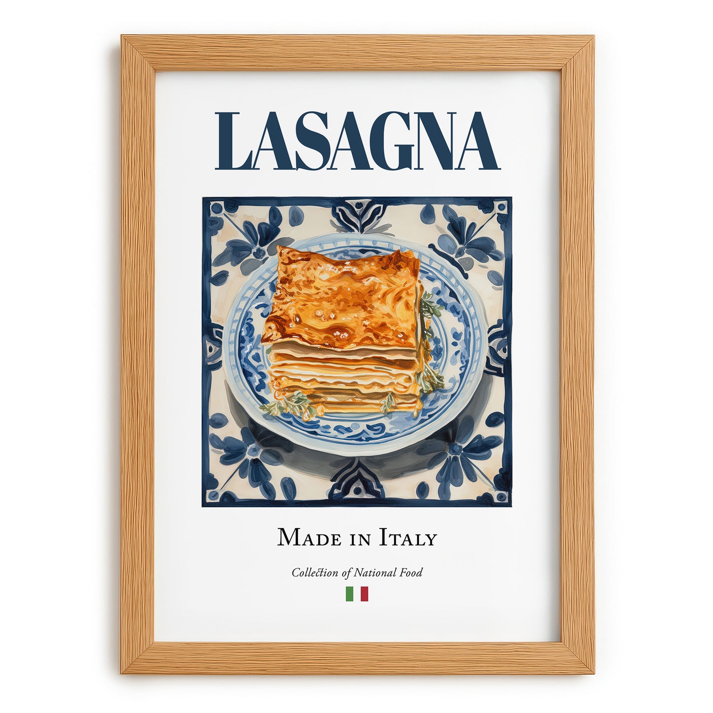 Lasagna – Italian Pasta, Trattoria Print, set in oak frame
