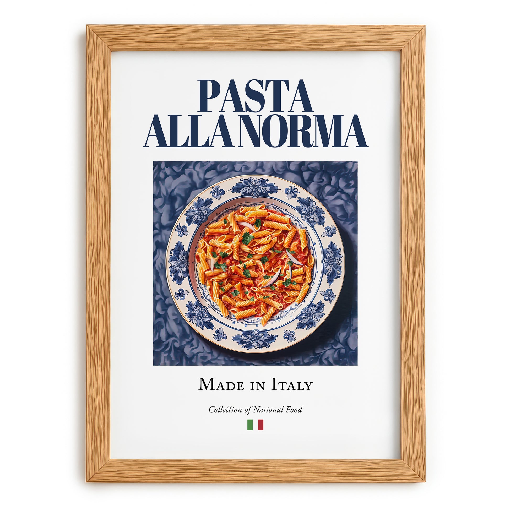 Pasta alla Norma – Italian Pasta, Osteria Wall Art, set in oak frame
