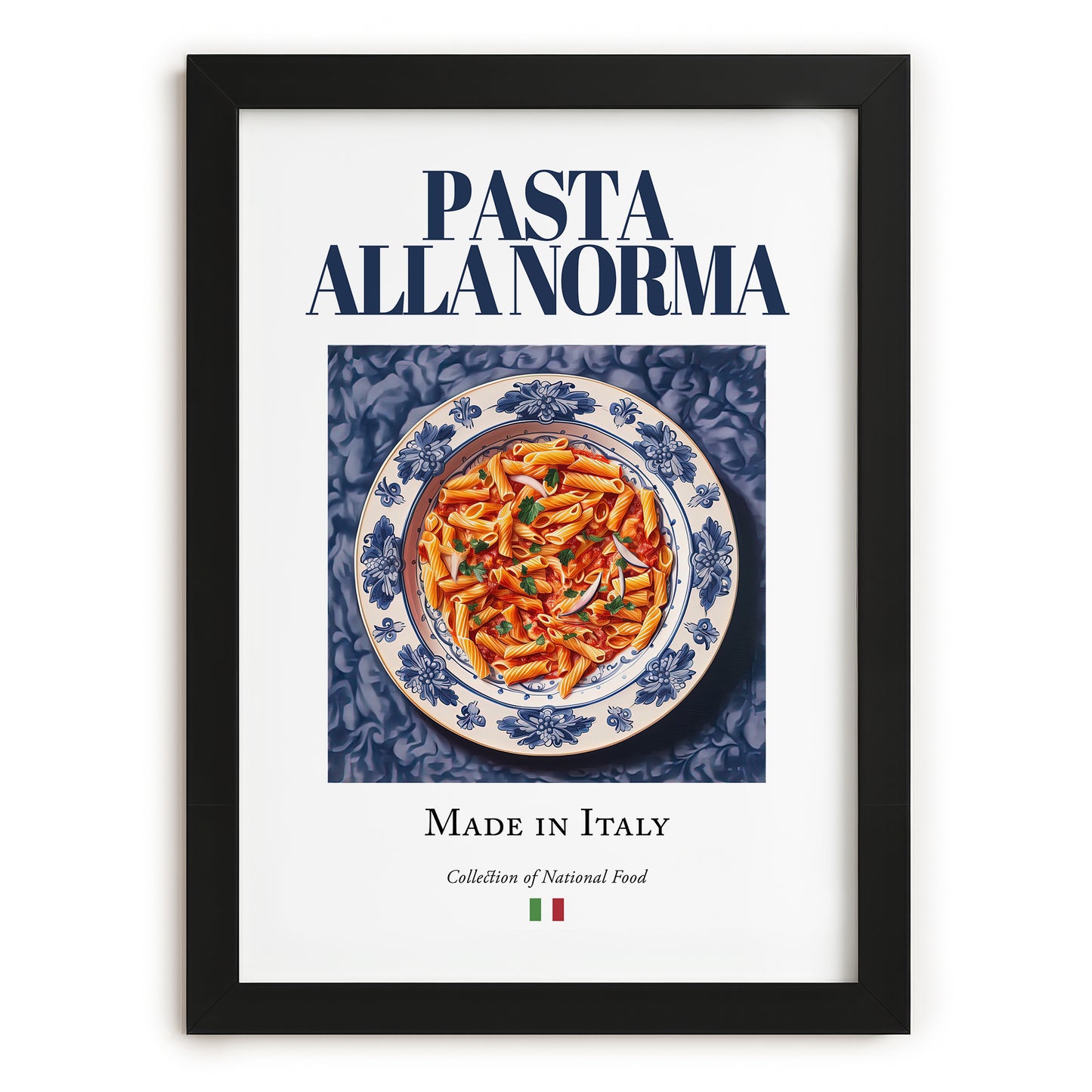 Pasta alla Norma – Italian Pasta, Osteria Wall Art, in sleek black frame