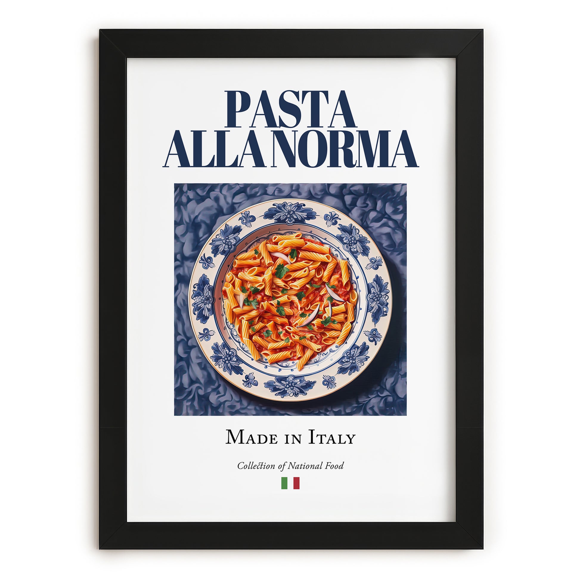 Pasta alla Norma – Italian Pasta, Osteria Wall Art, in sleek black frame