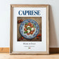 Caprese Salad – Italian Salad Dish, Food Bar Still Life, in wooden frame leaning on the floor