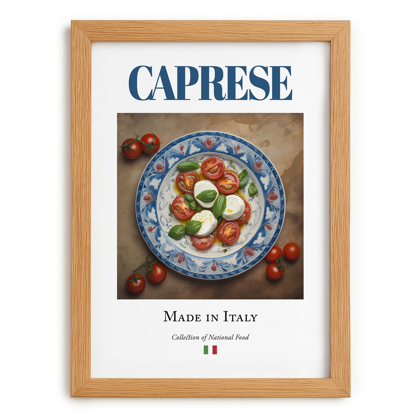 Caprese Salad – Italian Salad Dish, Food Bar Still Life, set in oak frame