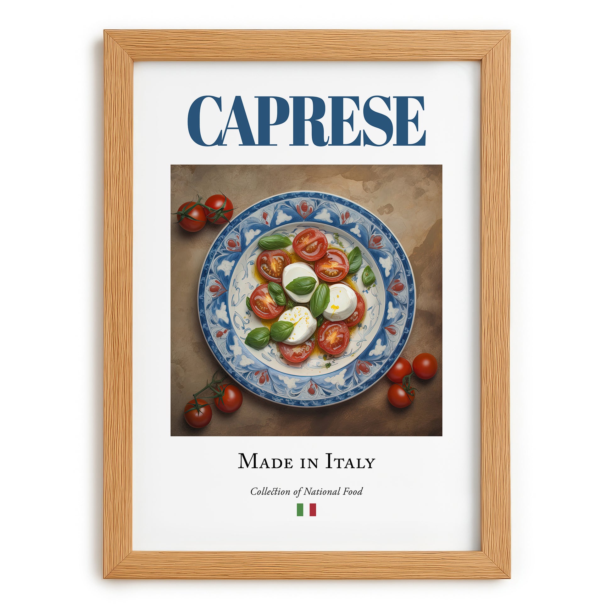 Caprese Salad – Italian Salad Dish, Food Bar Still Life, set in oak frame