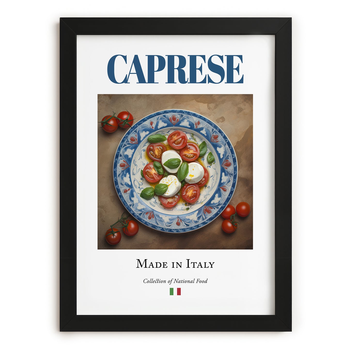 Caprese Salad – Italian Salad Dish, Food Bar Still Life, in sleek black frame