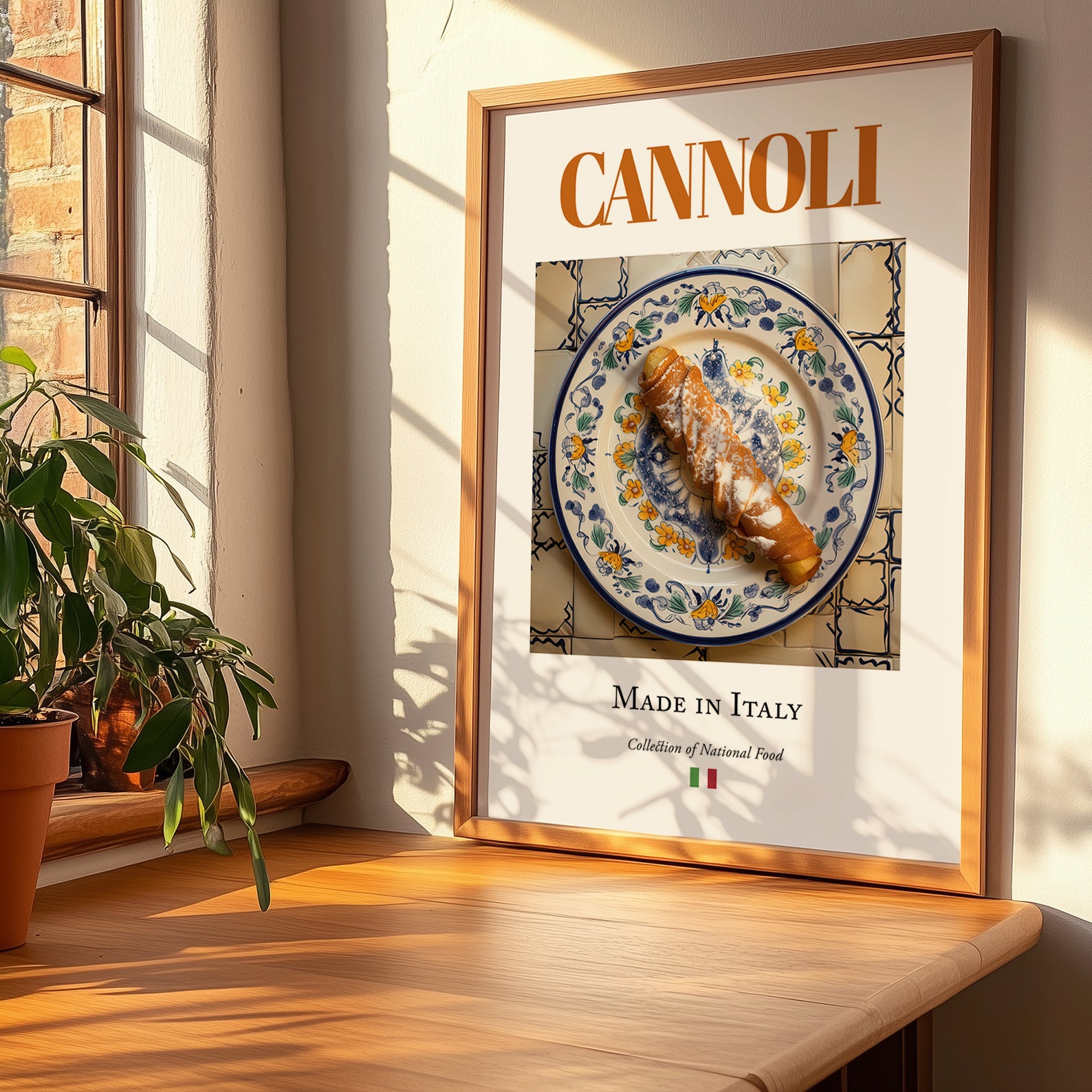 Cannoli – Italian Dessert Dish, Brasserie Wall Art, no-text version framed in wood