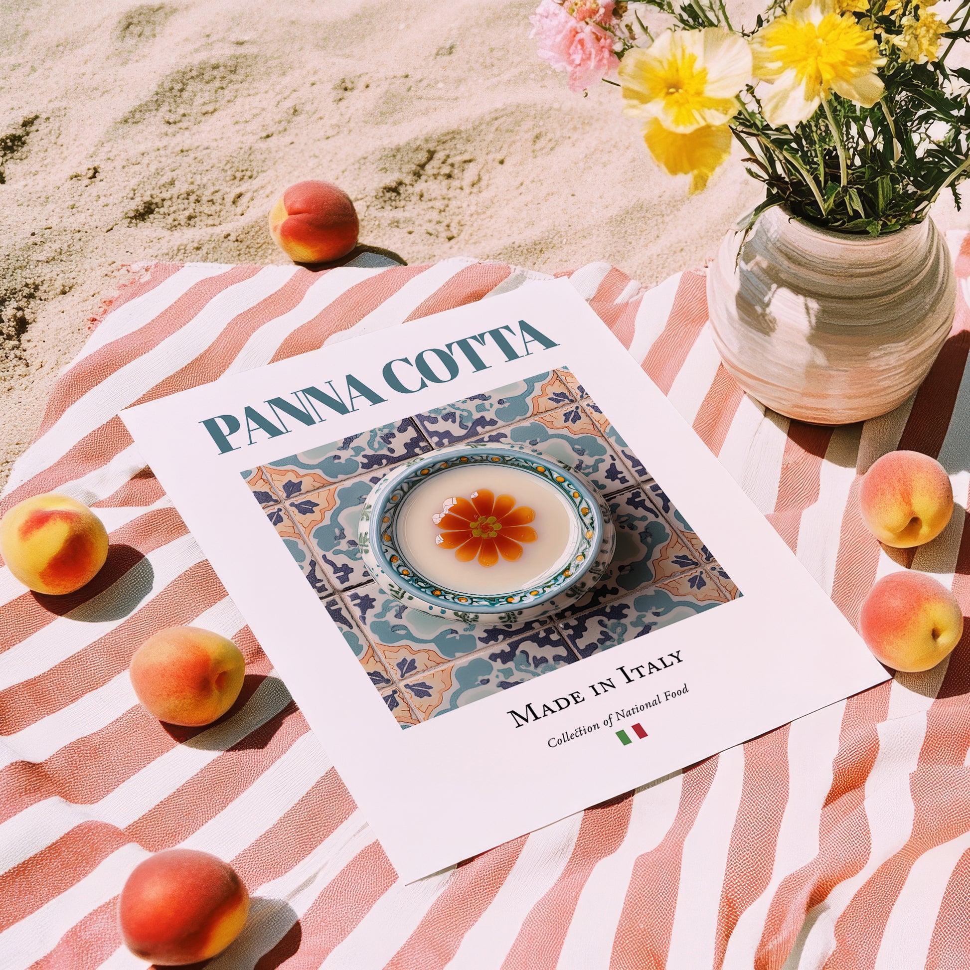 Panna Cotta – Italian Dessert Dish, Brasserie Poster, unframed on coastal sand