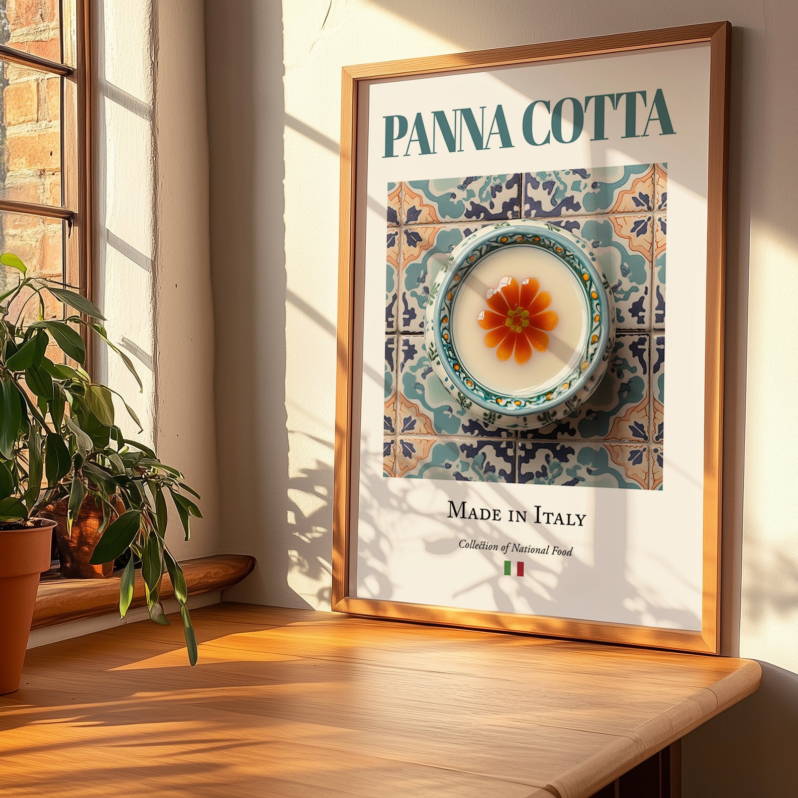 Panna Cotta – Italian Dessert Dish, Brasserie Poster, no-text version framed in wood