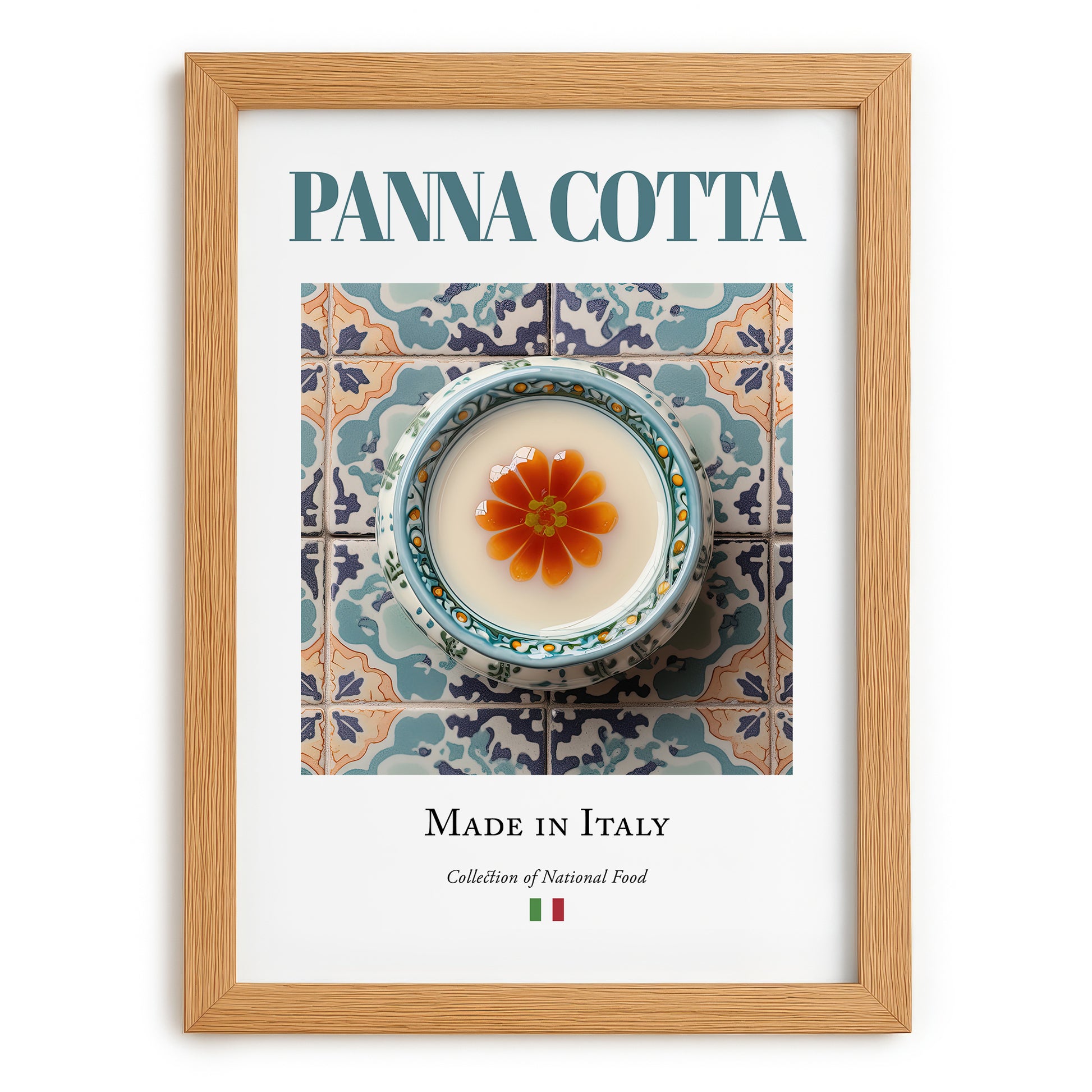 Panna Cotta – Italian Dessert Dish, Brasserie Poster, set in oak frame