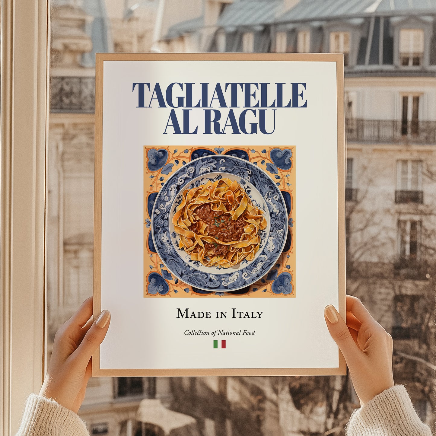 Tagliatelle al Ragu – Italian Pasta, Osteria Print, styled in a charming Paris street view