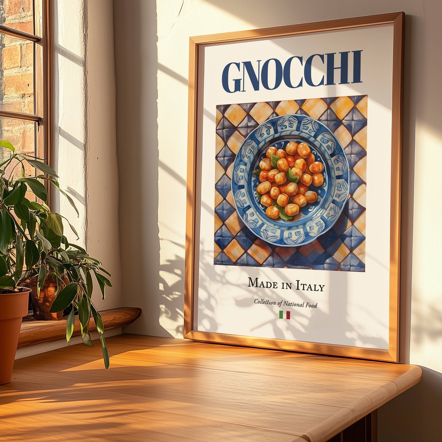 Gnocchi – Italian Pasta, Trattoria Poster, no-text version framed in wood