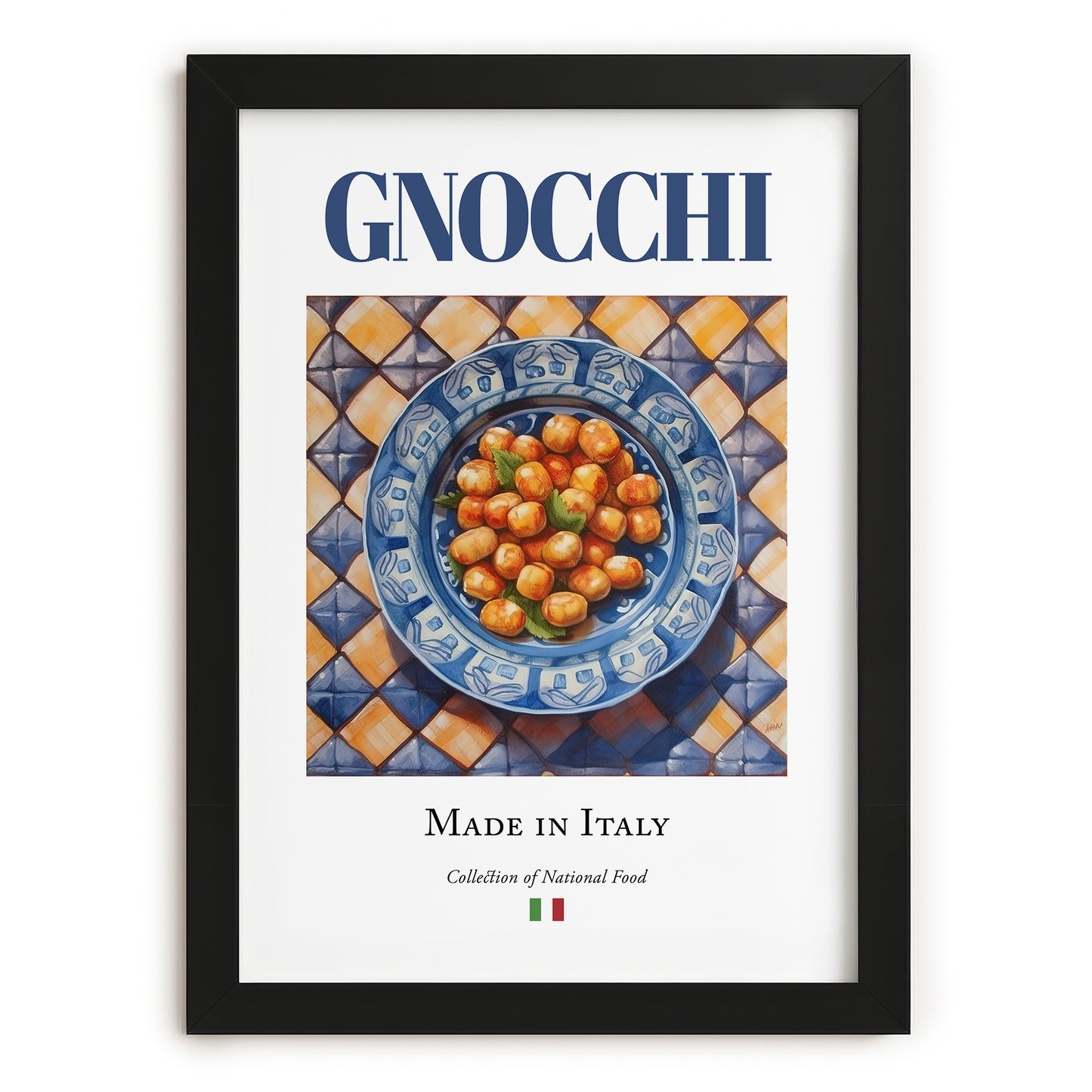Gnocchi – Italian Pasta, Trattoria Poster, in sleek black frame