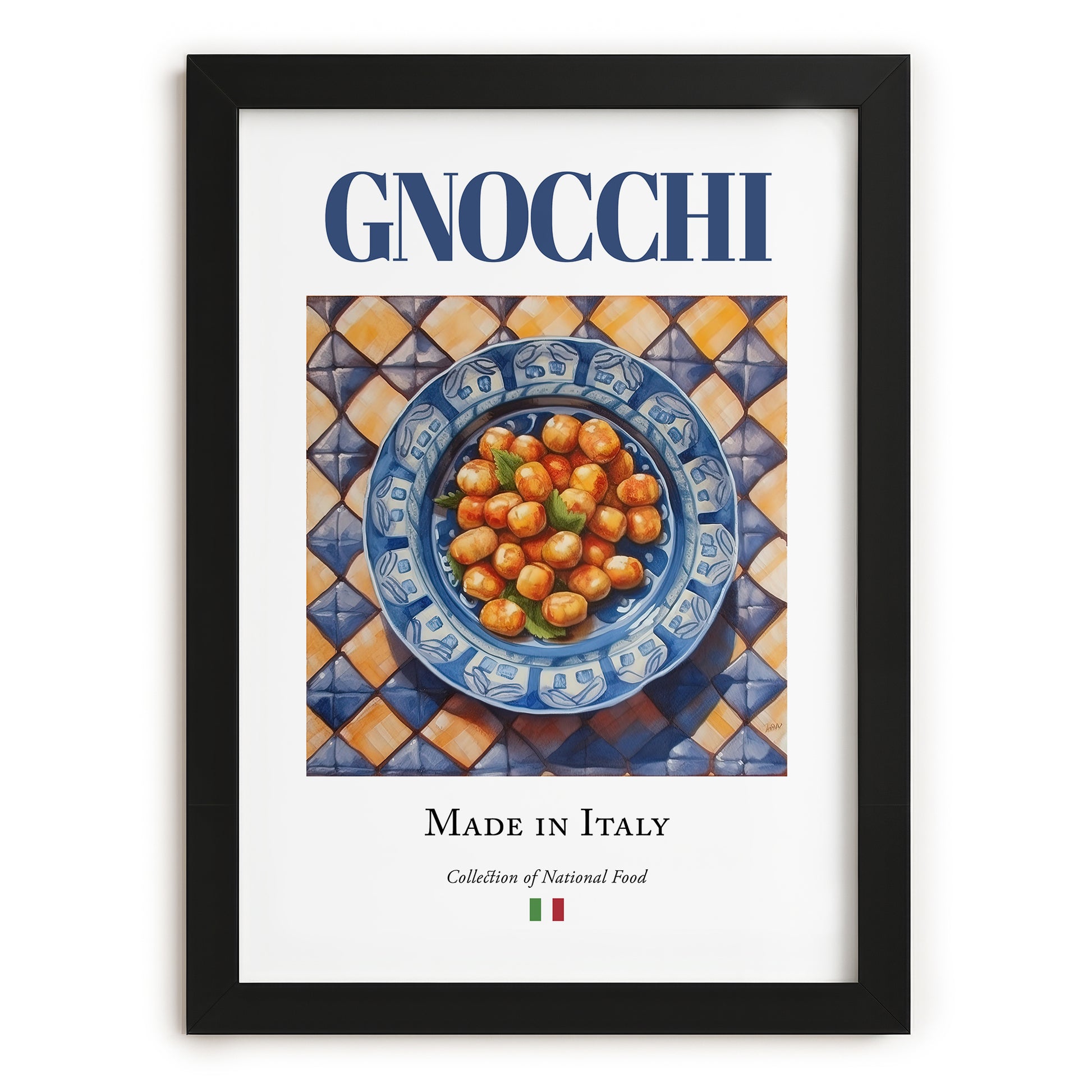 Gnocchi – Italian Pasta, Trattoria Poster, in sleek black frame