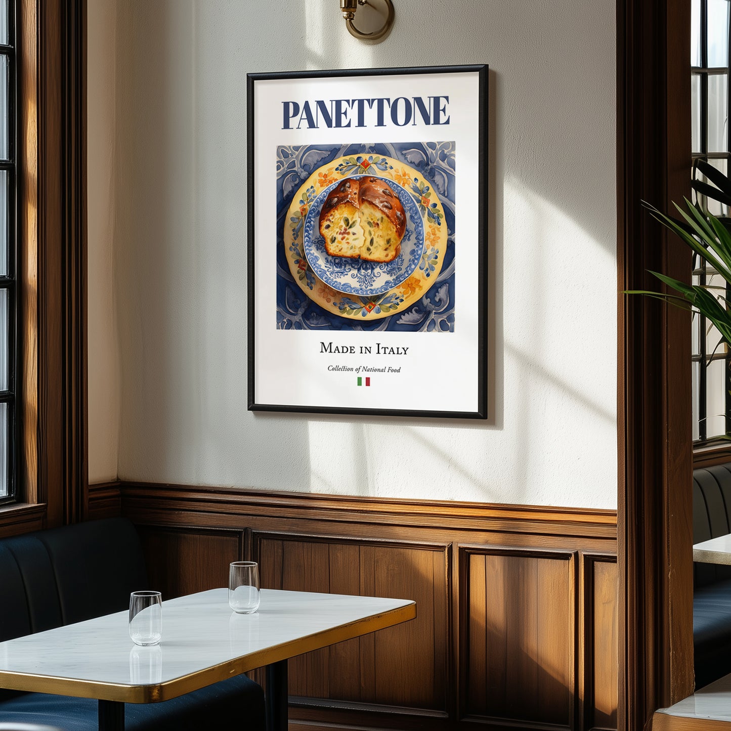 Panettone – Italian Dessert Dish, Fine Dining Restaurant Painting, clean layout with no caption
