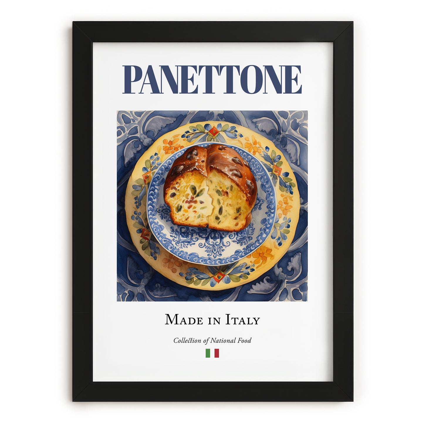 Panettone – Italian Dessert Dish, Fine Dining Restaurant Painting, in sleek black frame
