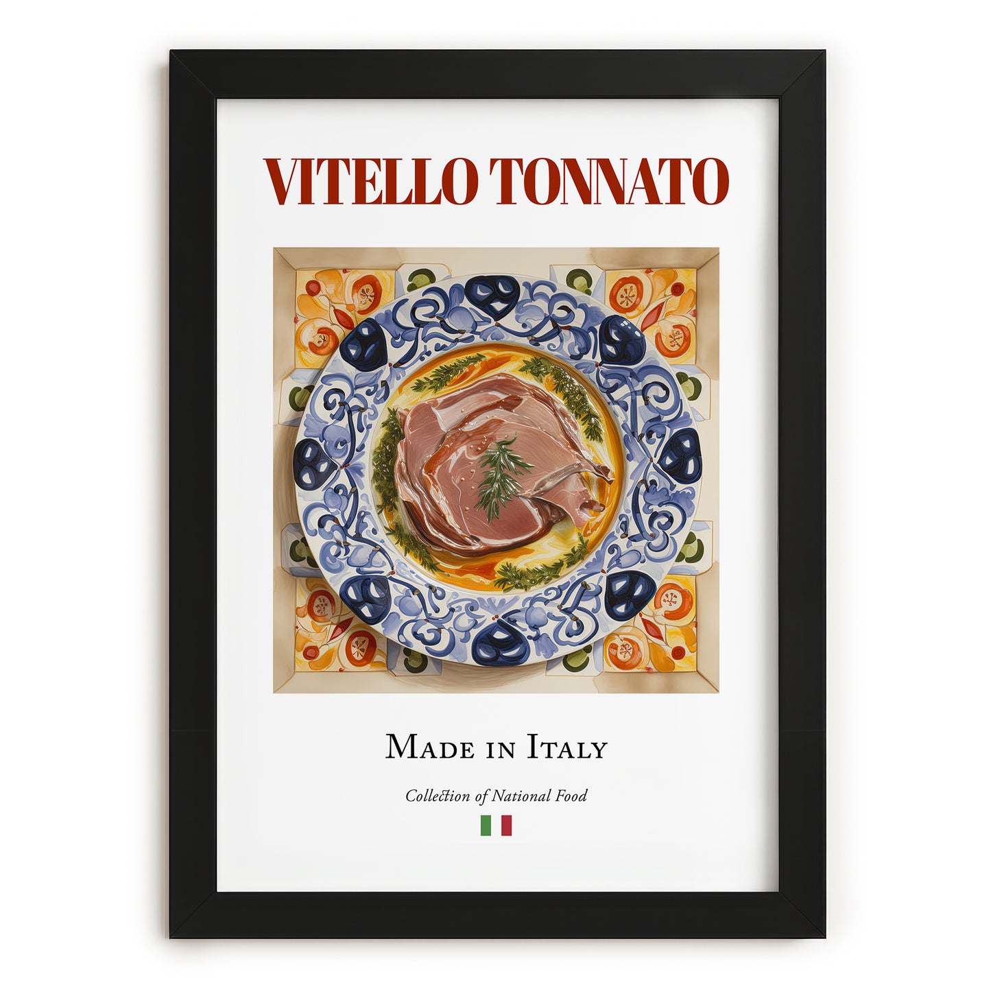 Vitello Tonnato – Italian Meat Dish, Restaurant Painting, in sleek black frame