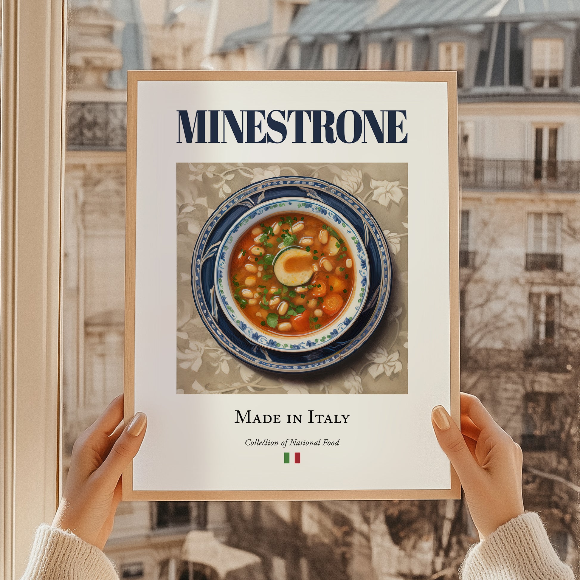 Minestrone – Italian Soup Dish, Restaurant Wall Art, styled in a charming Paris street view