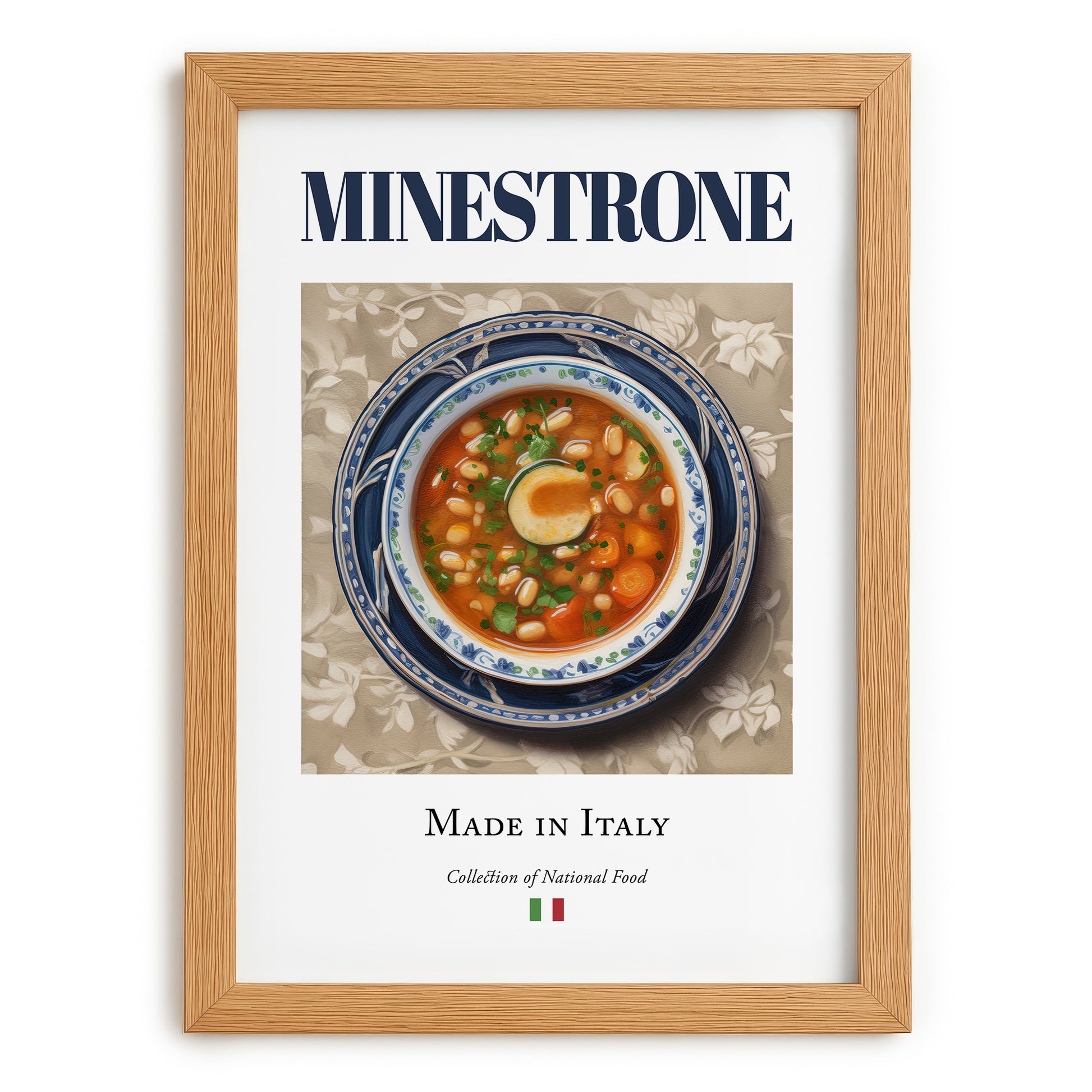 Minestrone – Italian Soup Dish, Restaurant Wall Art, set in oak frame