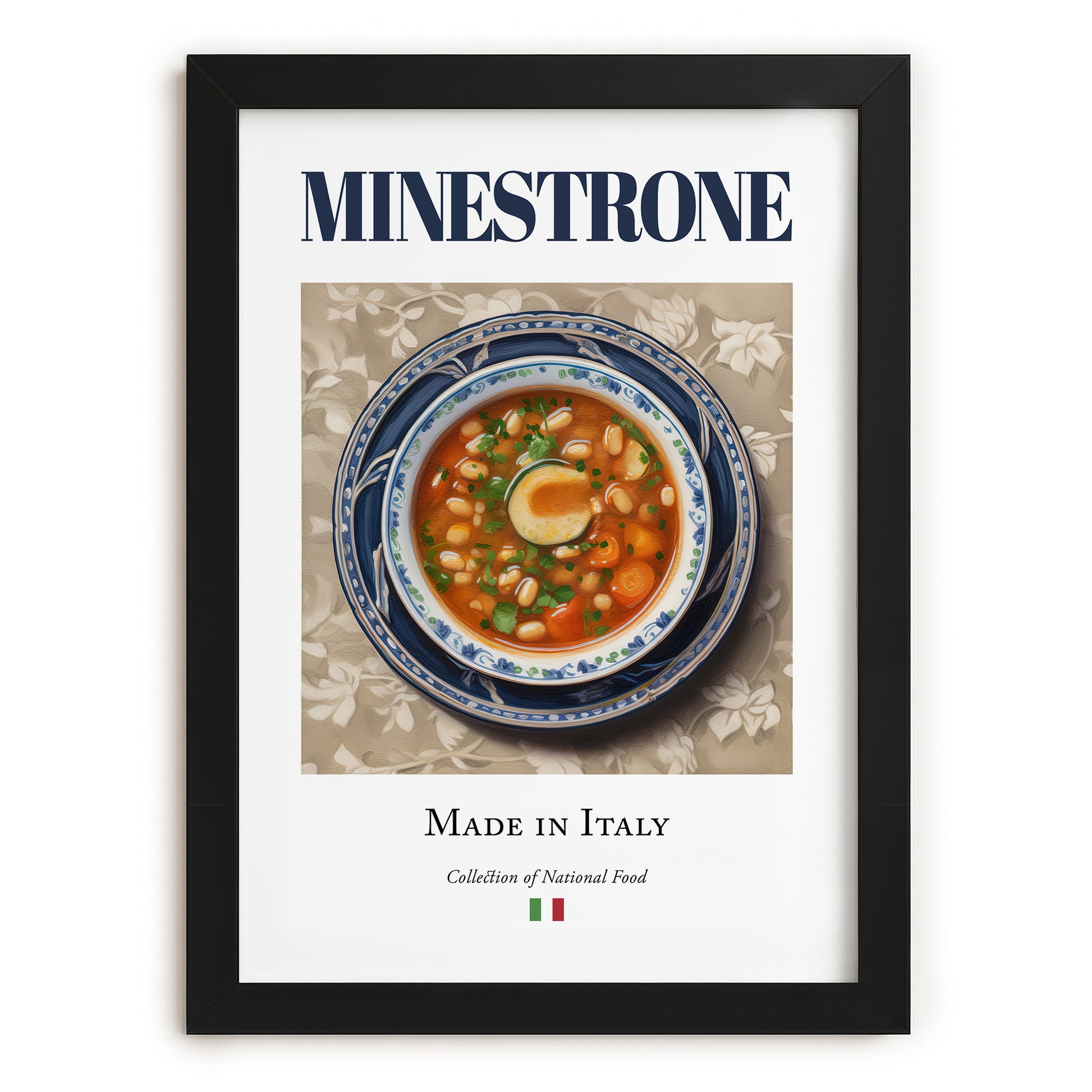 Minestrone – Italian Soup Dish, Restaurant Wall Art, in sleek black frame