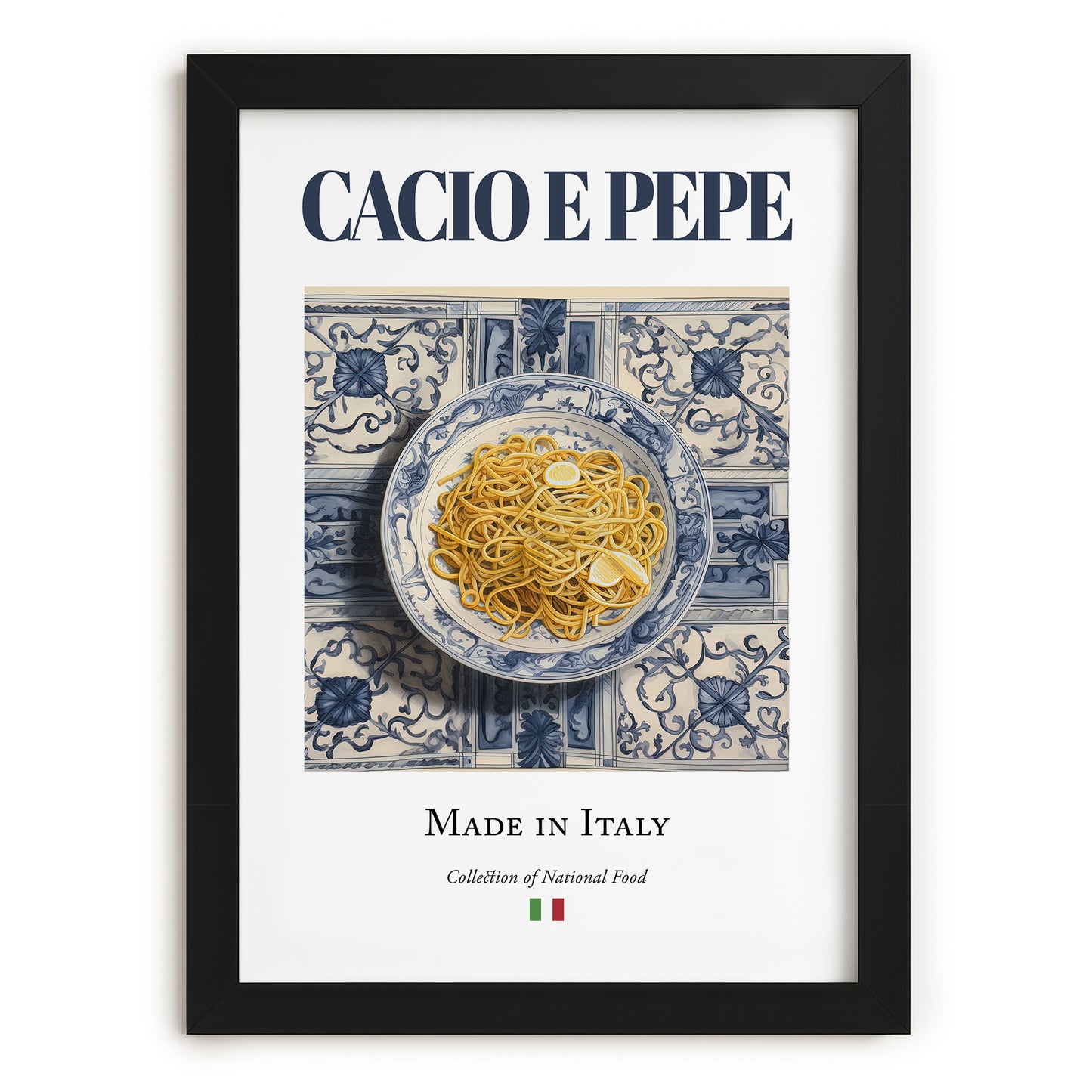Cacio e Pepe – Italian Pasta, Osteria Illustration, in sleek black frame