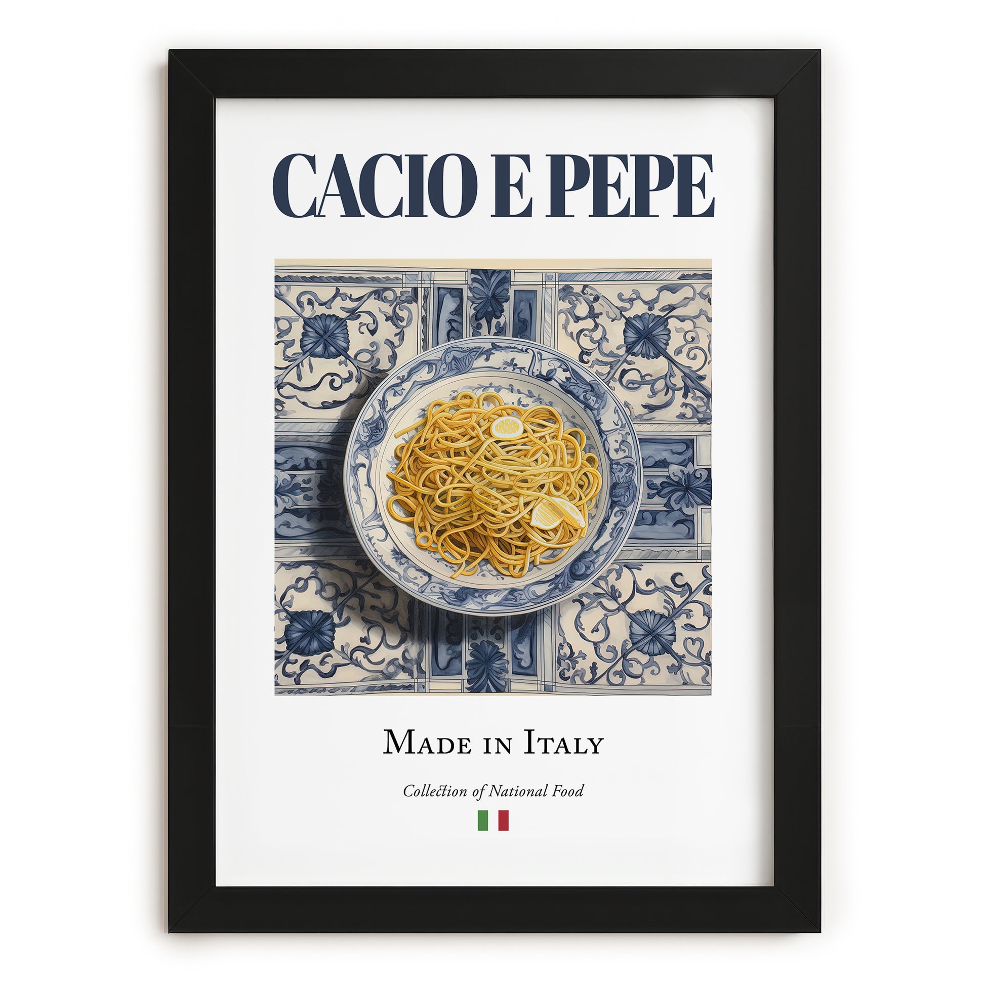Cacio e Pepe – Italian Pasta, Osteria Illustration, in sleek black frame