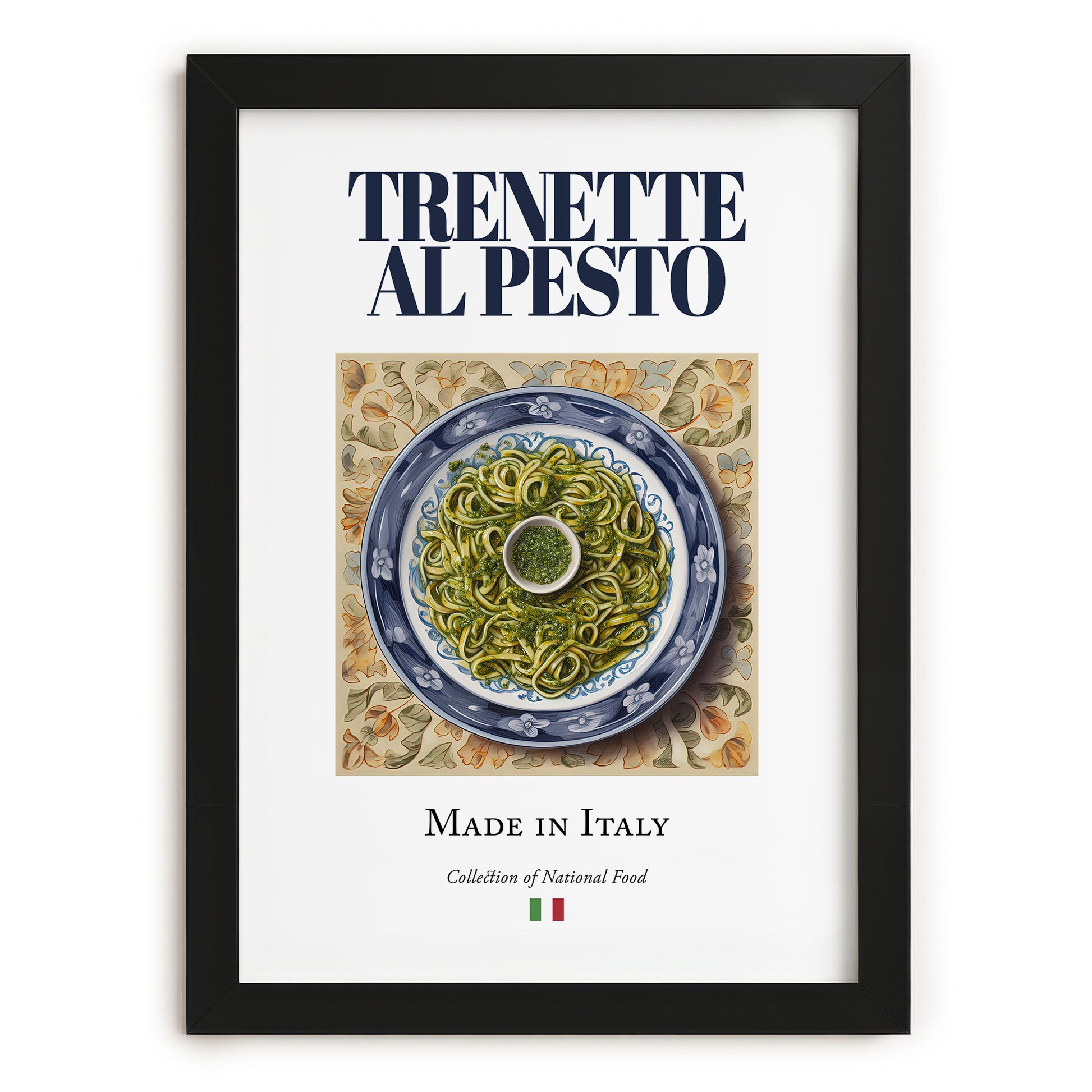 Trenette al Pesto – Italian Pasta, Trattoria Wall Art, in sleek black frame