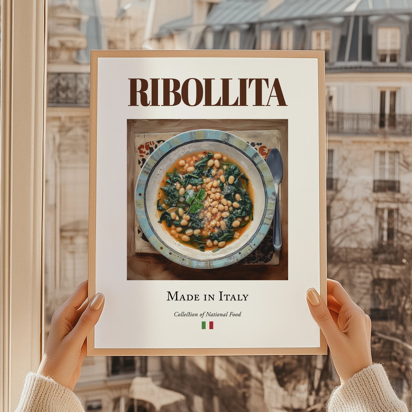 Ribollita – Italian Soup Dish, Food Bar Print, styled in a charming Paris street view