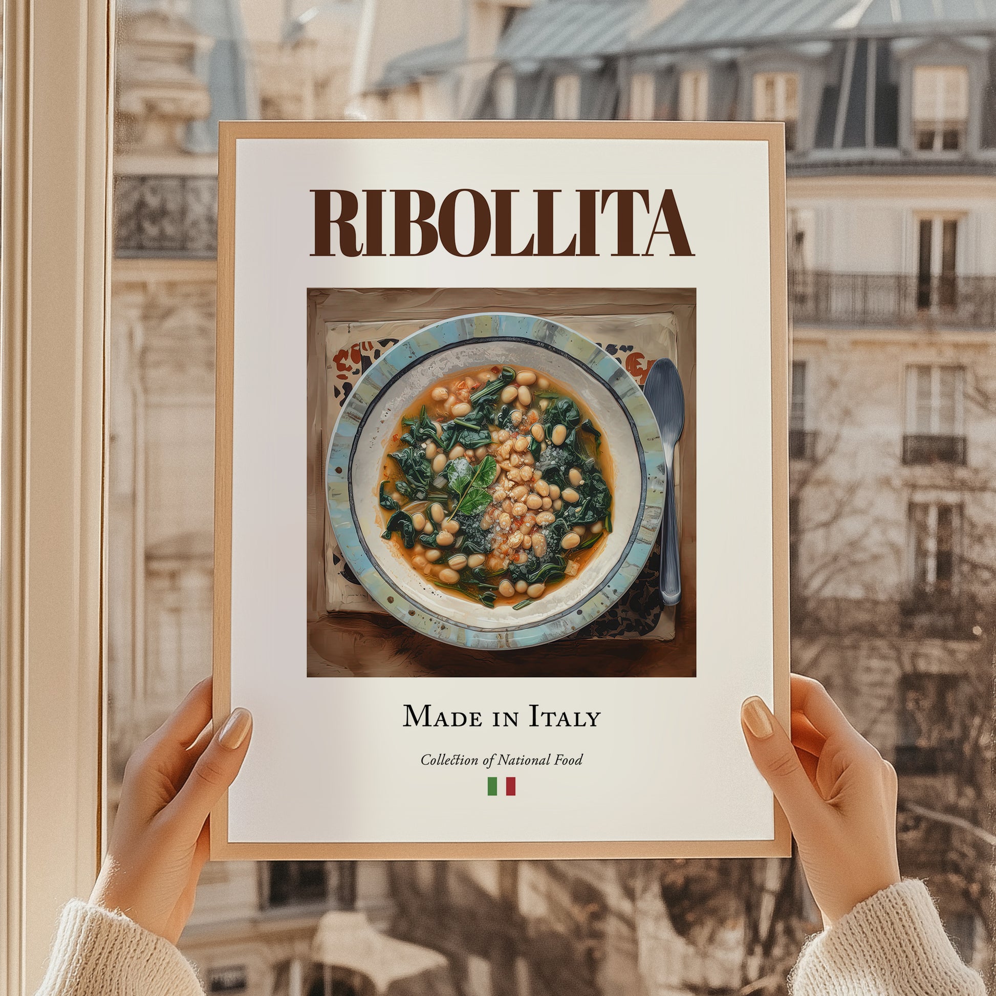 Ribollita – Italian Soup Dish, Food Bar Print, styled in a charming Paris street view