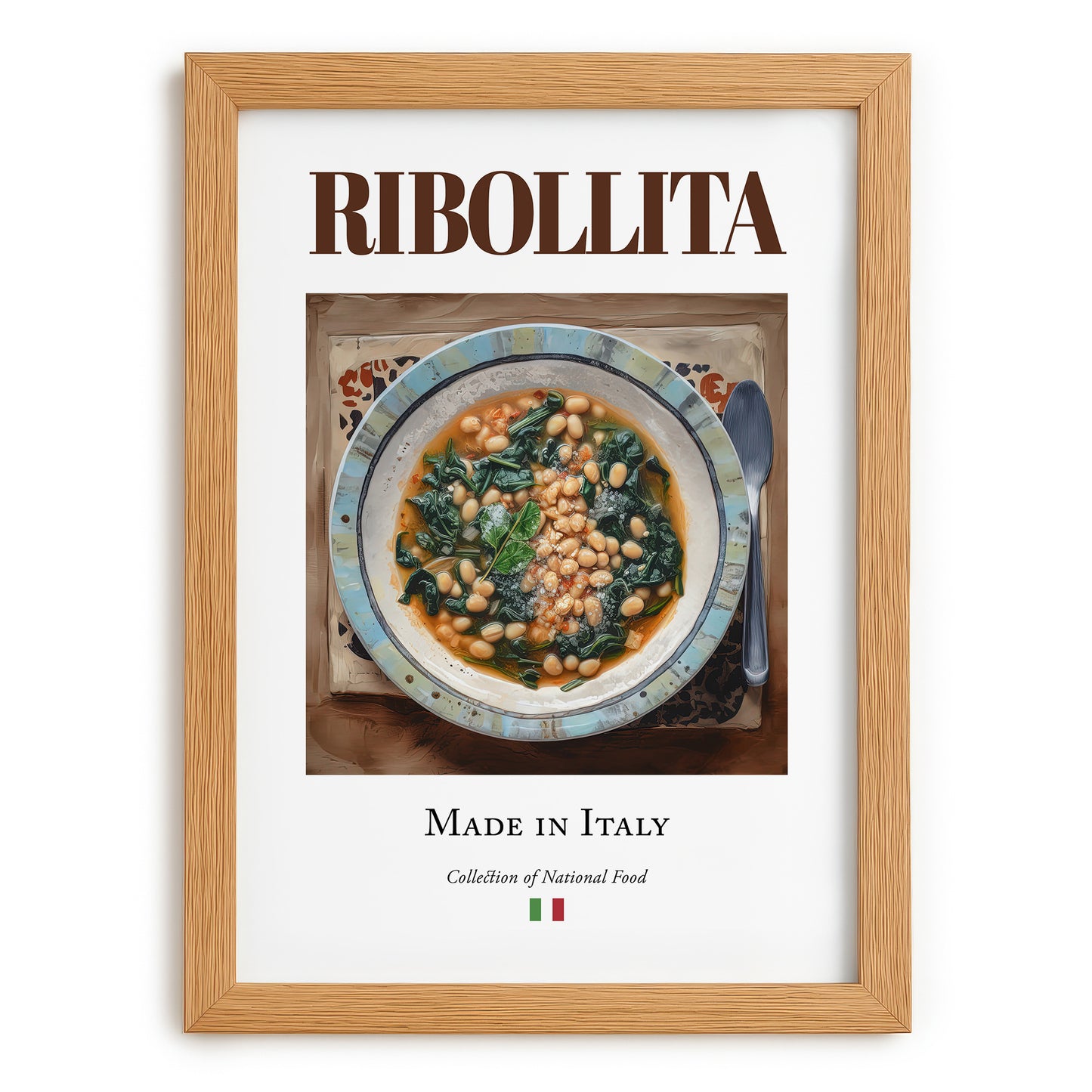 Ribollita – Italian Soup Dish, Food Bar Print, set in oak frame