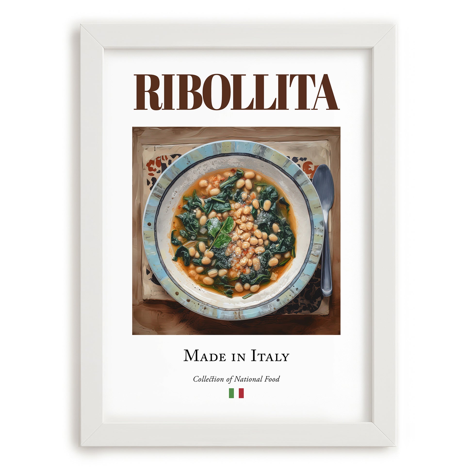 Ribollita – Italian Soup Dish, Food Bar Print, placed in minimal white frame