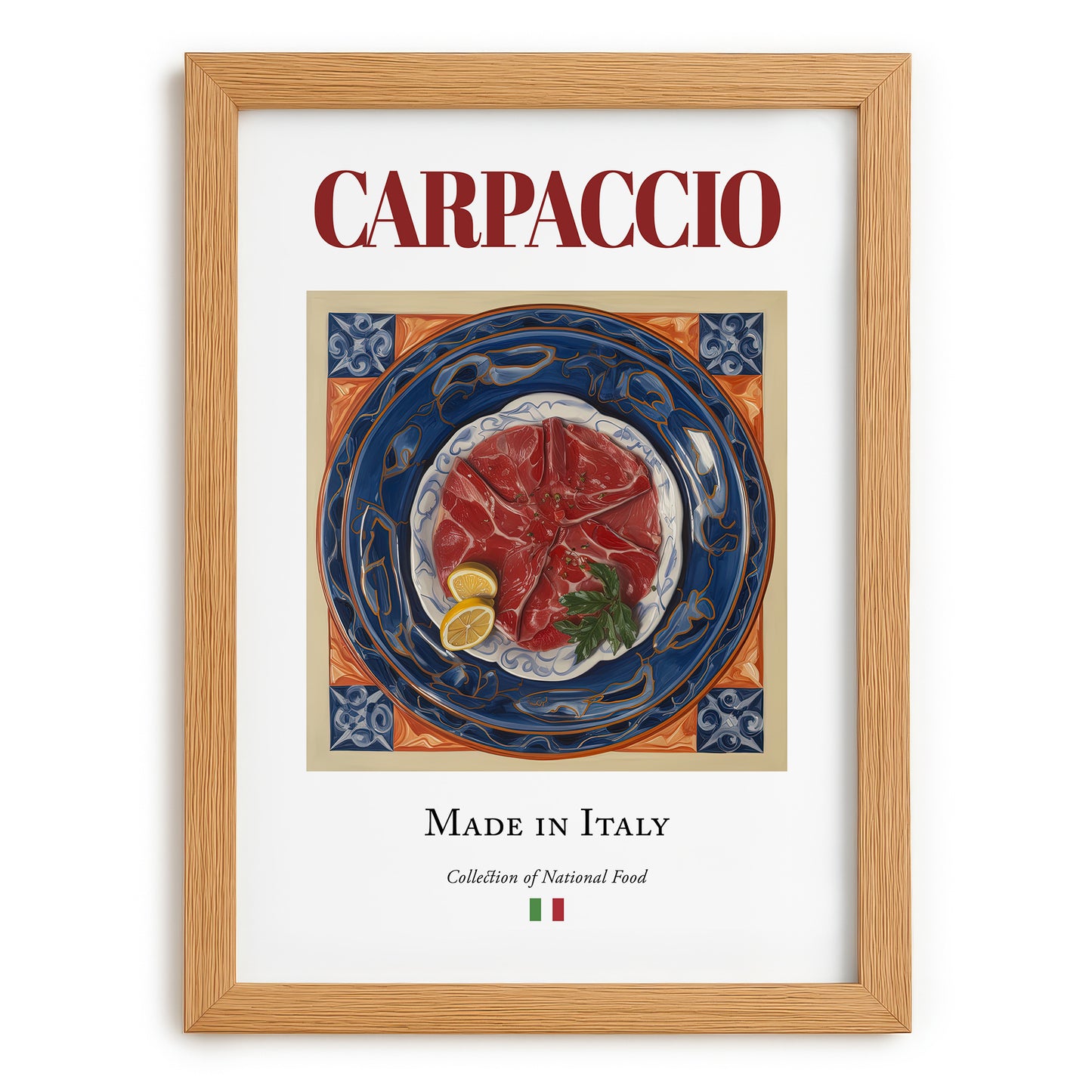 Carpaccio – Italian Meat Dish, Restaurant Poster, set in oak frame