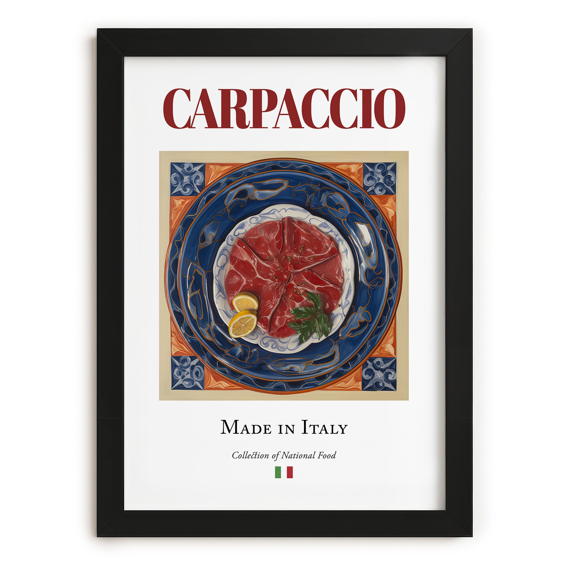 Carpaccio – Italian Meat Dish, Restaurant Poster, in sleek black frame