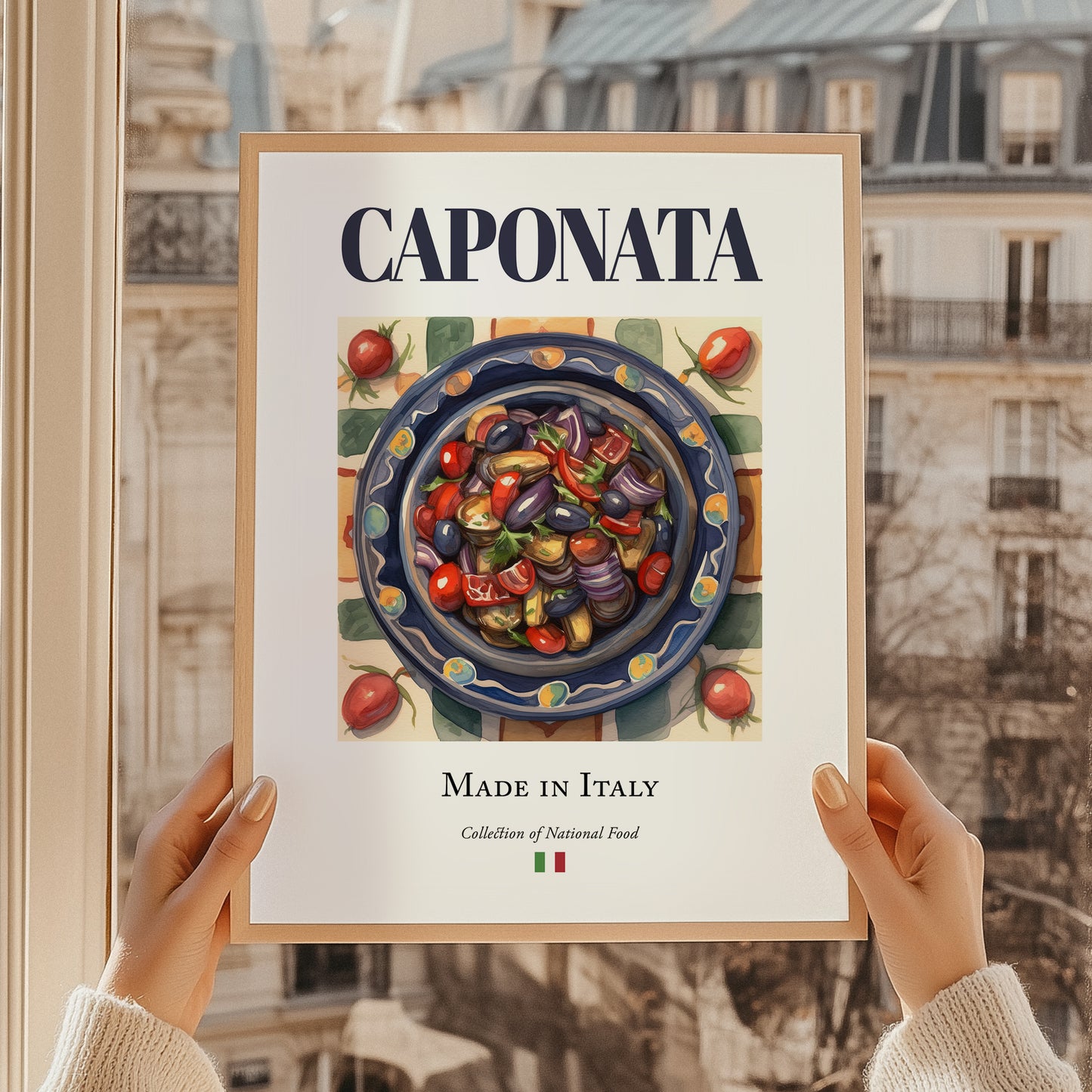 Caponata – Italian Dish, Bistro Art, styled in a charming Paris street view
