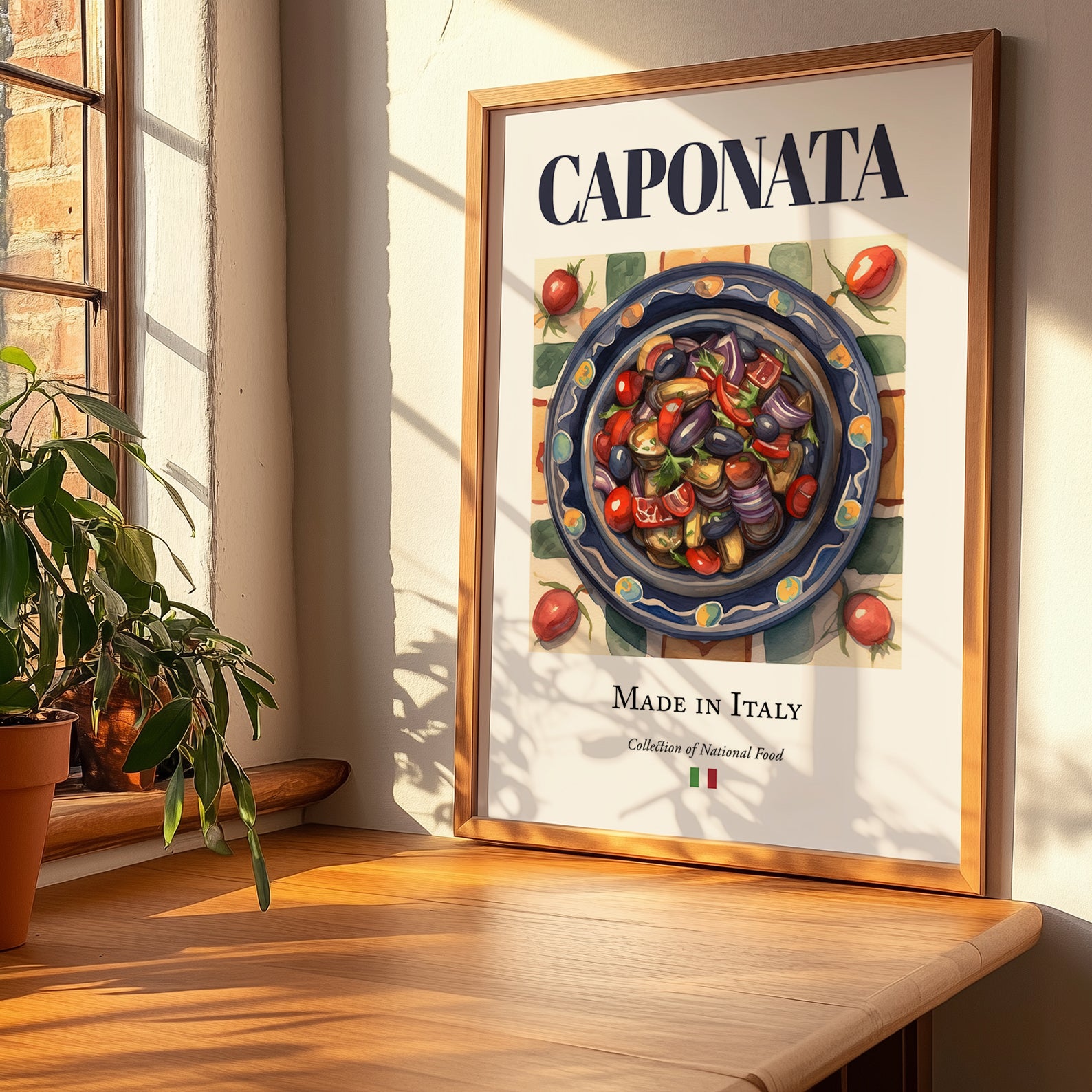 Caponata – Italian Dish, Bistro Art, no-text version framed in wood