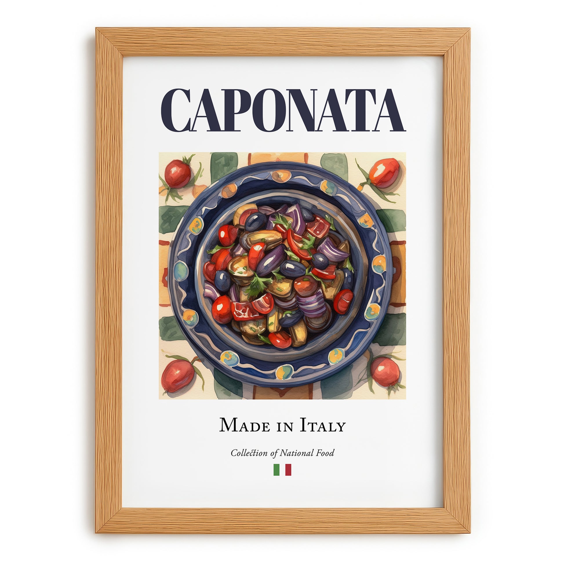 Caponata – Italian Dish, Bistro Art, set in oak frame
