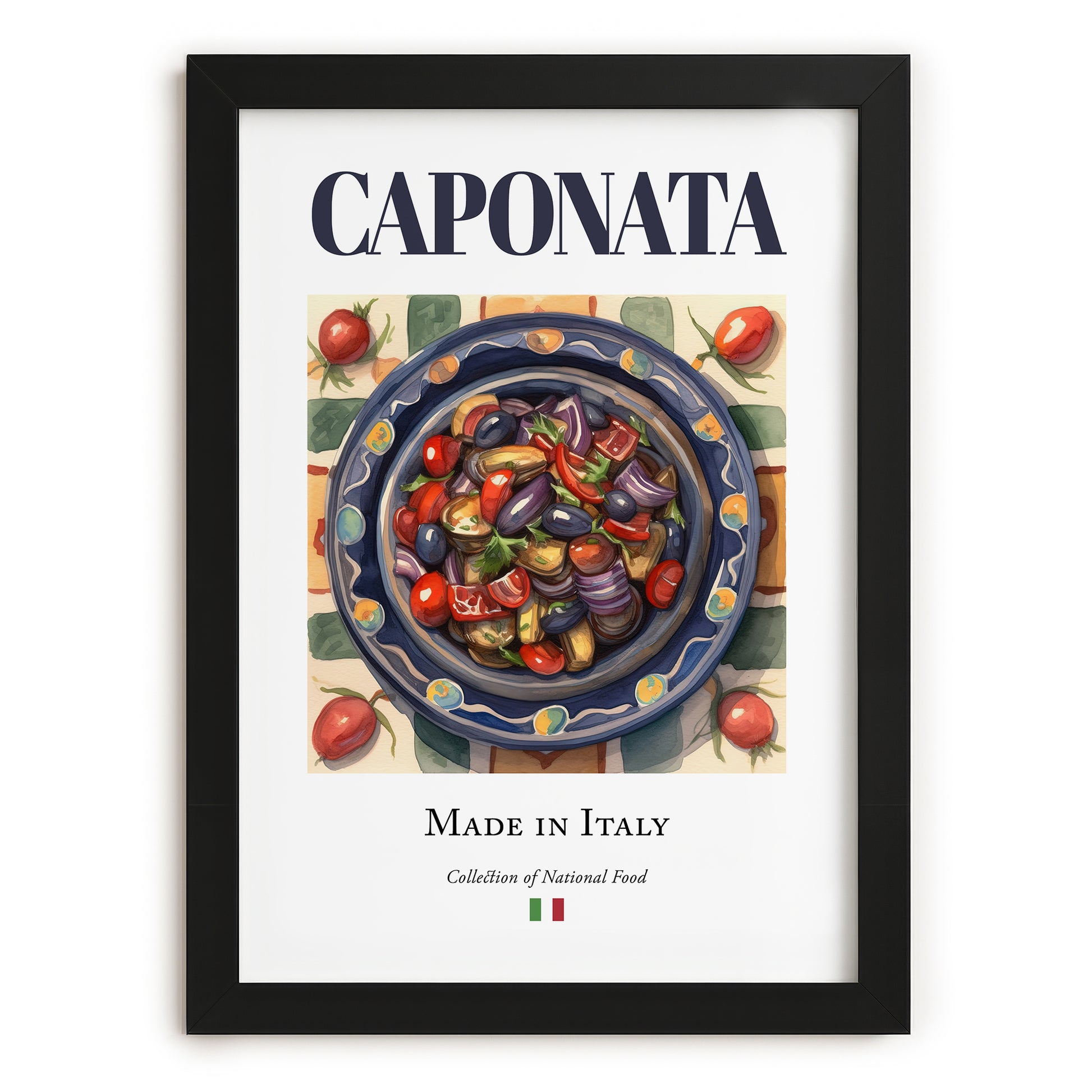 Caponata – Italian Dish, Bistro Art, in sleek black frame