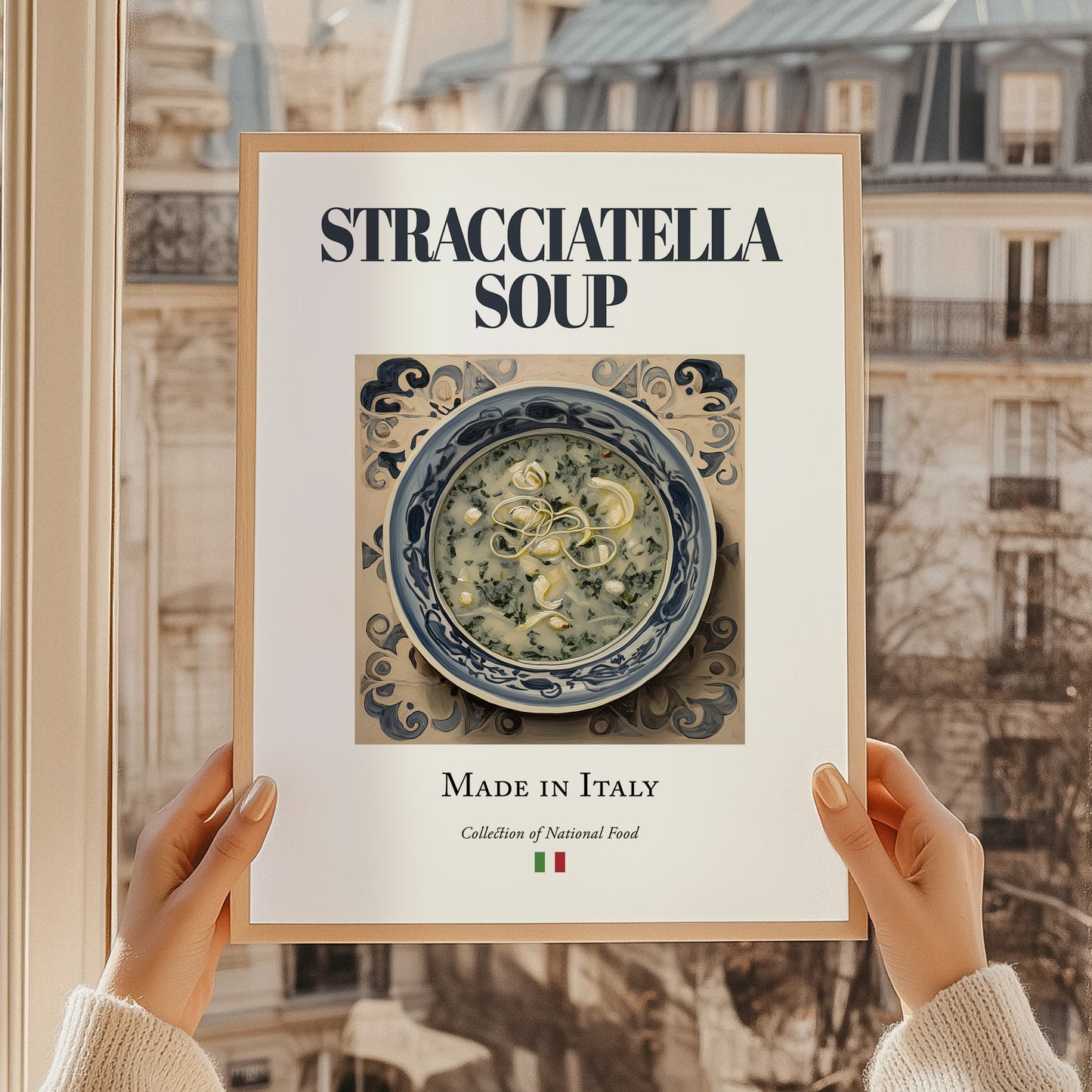 Stracciatella Soup – Italian Soup Dish, Bistro Wall Decor, styled in a charming Paris street view