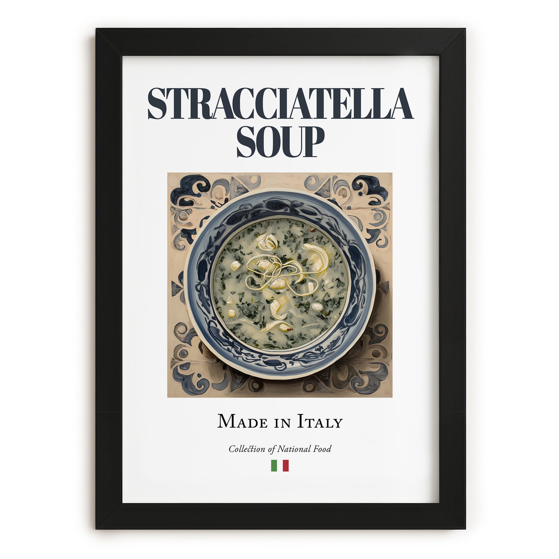 Stracciatella Soup – Italian Soup Dish, Bistro Wall Decor, in sleek black frame