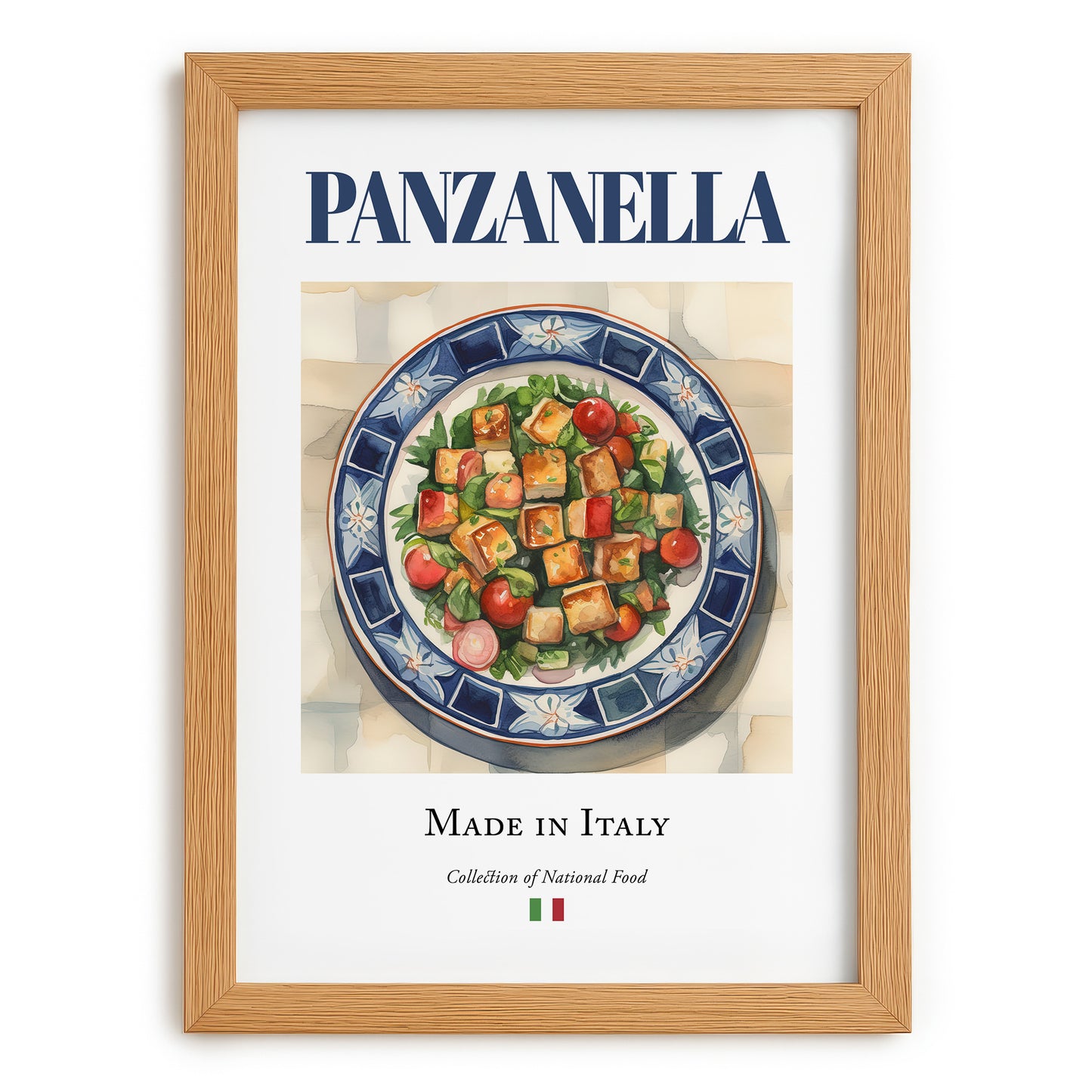 Panzanella – Italian Salad Dish, Tavern Print, set in oak frame